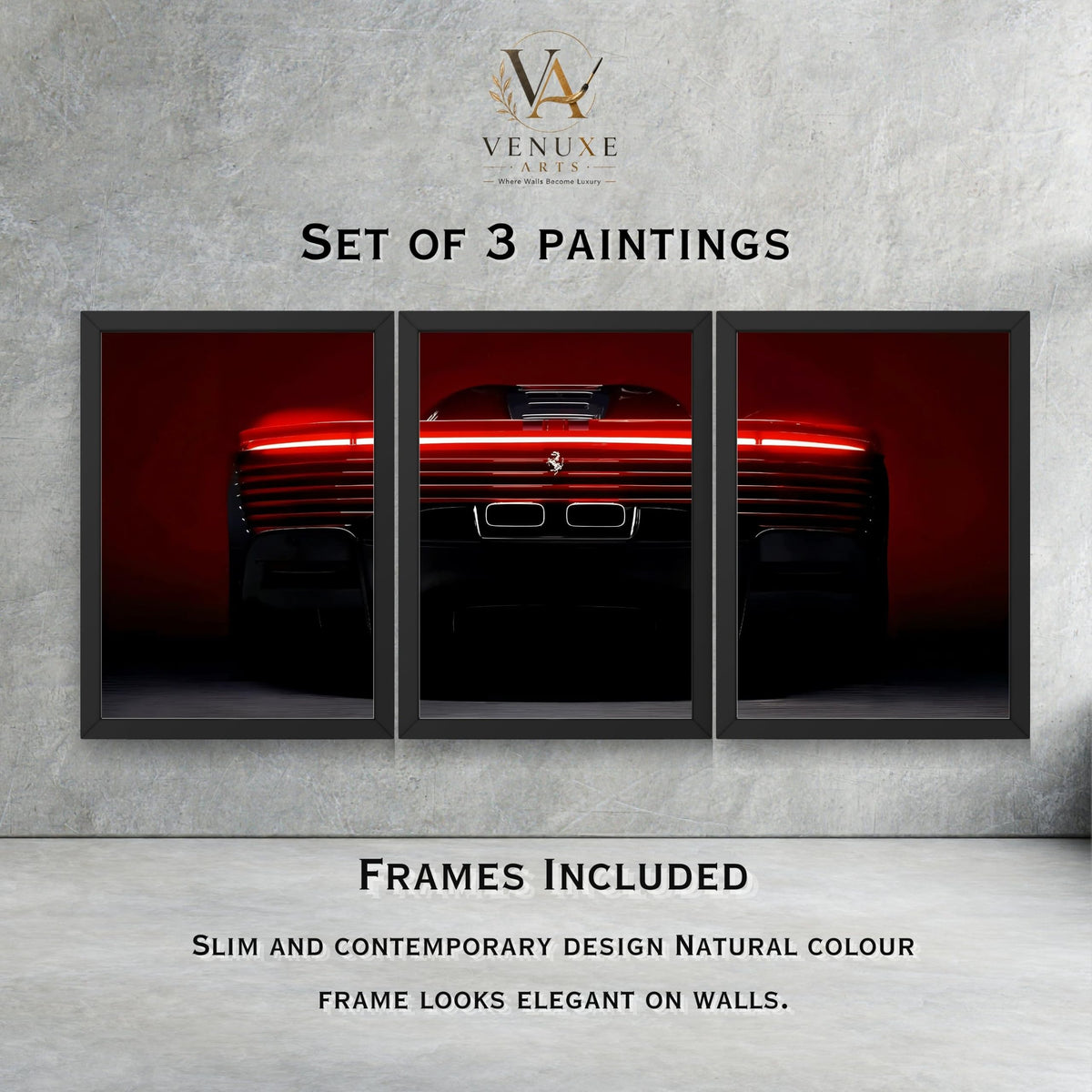VENUXE ARTS Set Of 3 Big Sports Cars Framed Posters Gift Items for Boys Room Wall Decoration Bedroom Living Room Office Studio Décor | Car Poster Frame for Wall Décor