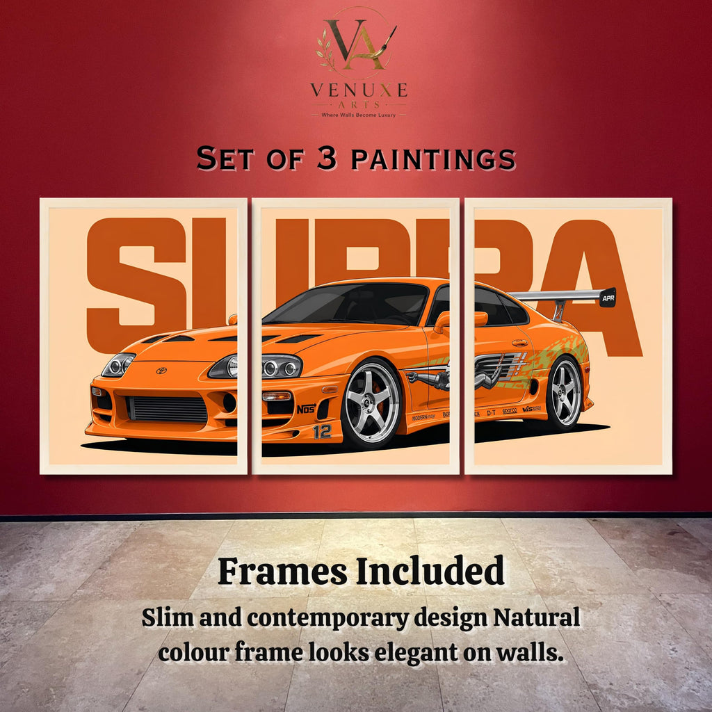 VENUXE ARTS Set Of 3 Big Sports Cars Framed Posters Gift Items for Boys Room Wall Decoration Bedroom Living Room Office Studio Décor | Car Poster Frame for Wall Décor