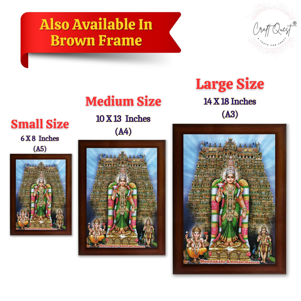 CRAFT QUEST Madurai Meenakshi Amman Madhura Meenatchi Wall Painting Framed Home Decor | South God Picture Frame for Home, Office, Temple & Gifting, Decor