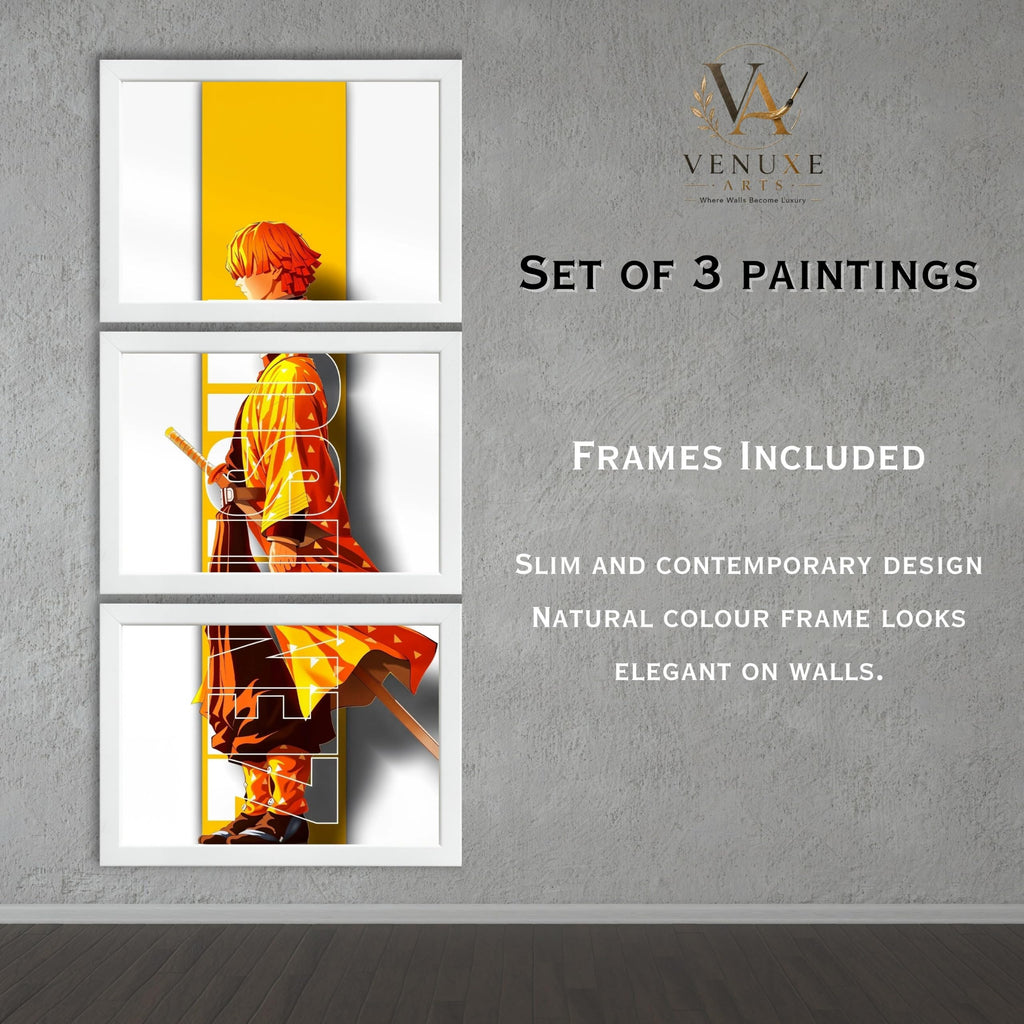 VENUXE ARTS Set Of 3 Anime Characters Wall Framed |Anime Characters Framed Poster for Living Room Bedroom Gaming Room Studio Wall Decor