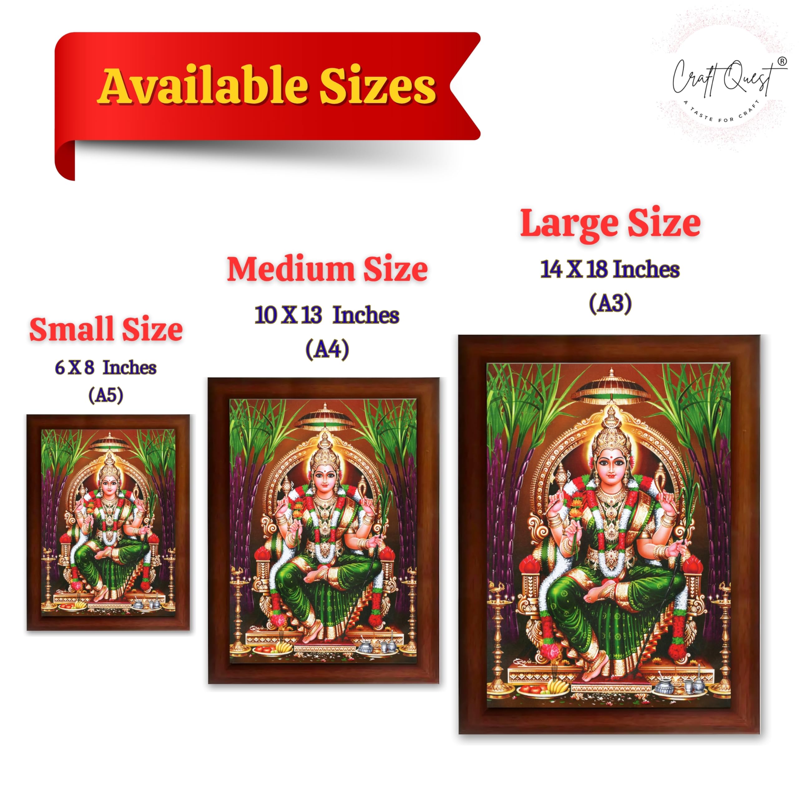 CRAFT QUEST Lalitha Devi for Pooja Tripura Sundari Mata Wall Painting Photo Framed | South God Picture Frame for Home, Office, Temple & Gifting, Decor