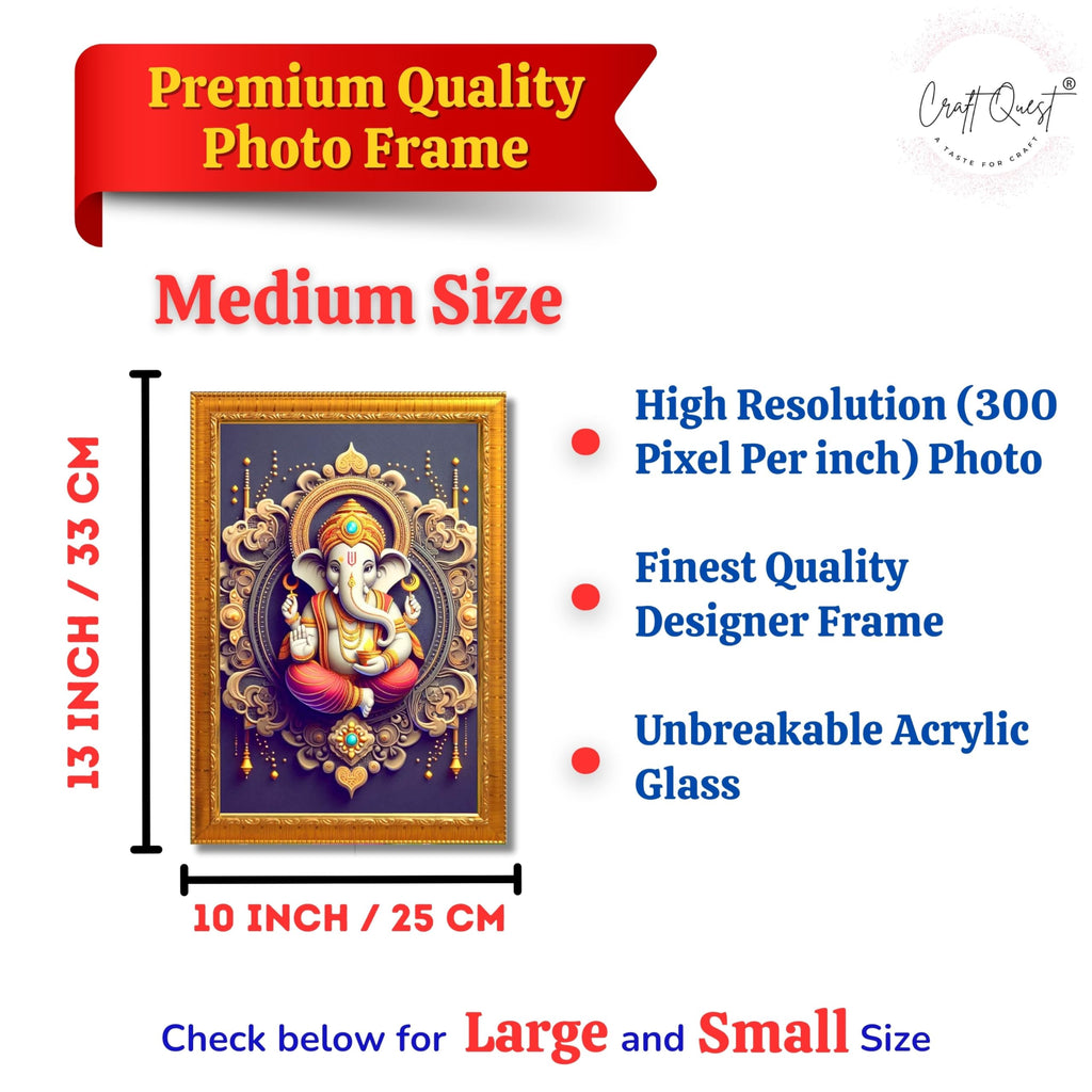 CRAFT QUEST Ganesh Ganpati Ganesha Art Framed Painting Ready to Hang and Wall Home Decor