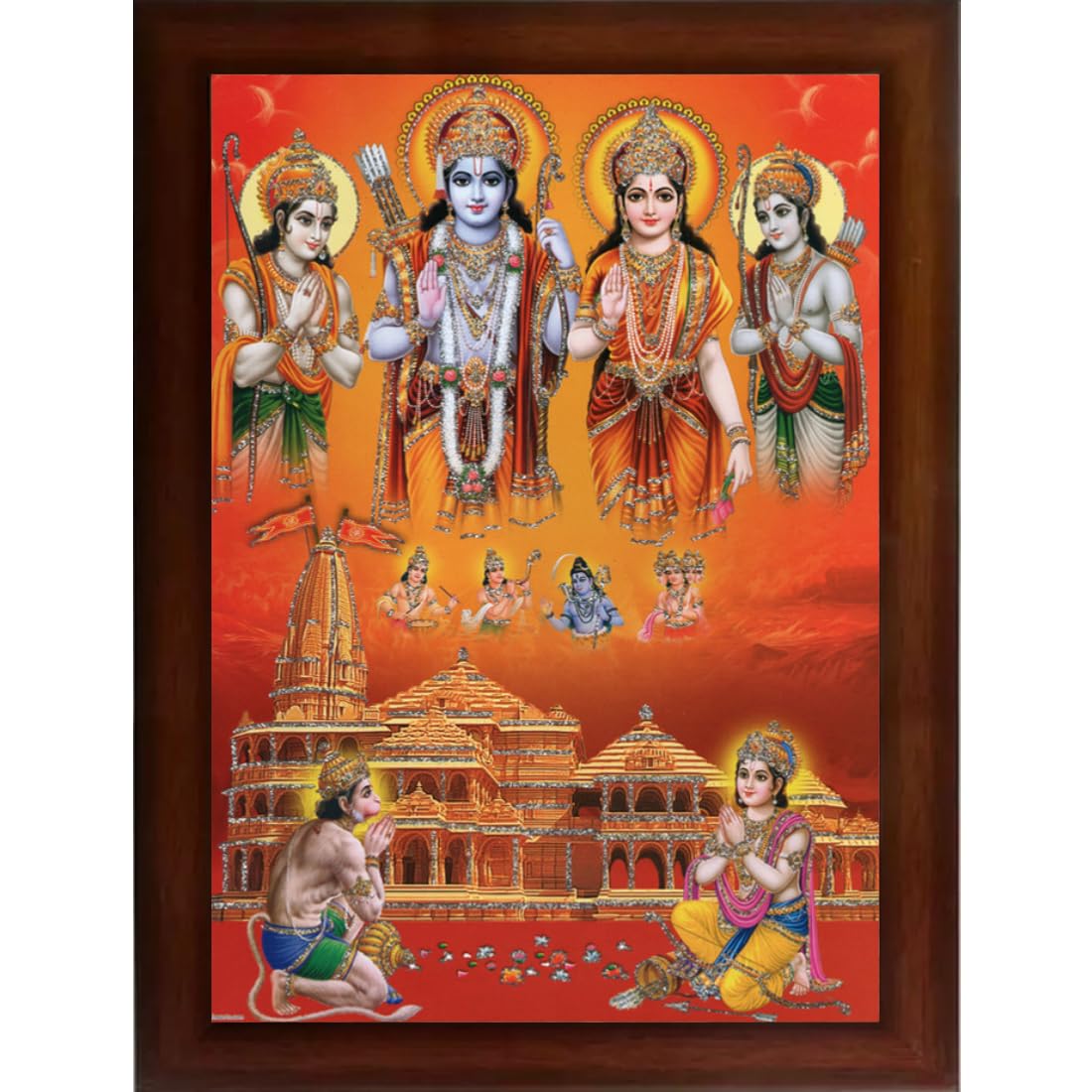 Craft Quest Ayodhya Ram Mandir Photo Frame For Wall Decoration Gift Item Painting/Shree Ram Darbar Photo Frame (Large Size,14 inch X 10 inch, Brown, Large, Religious)