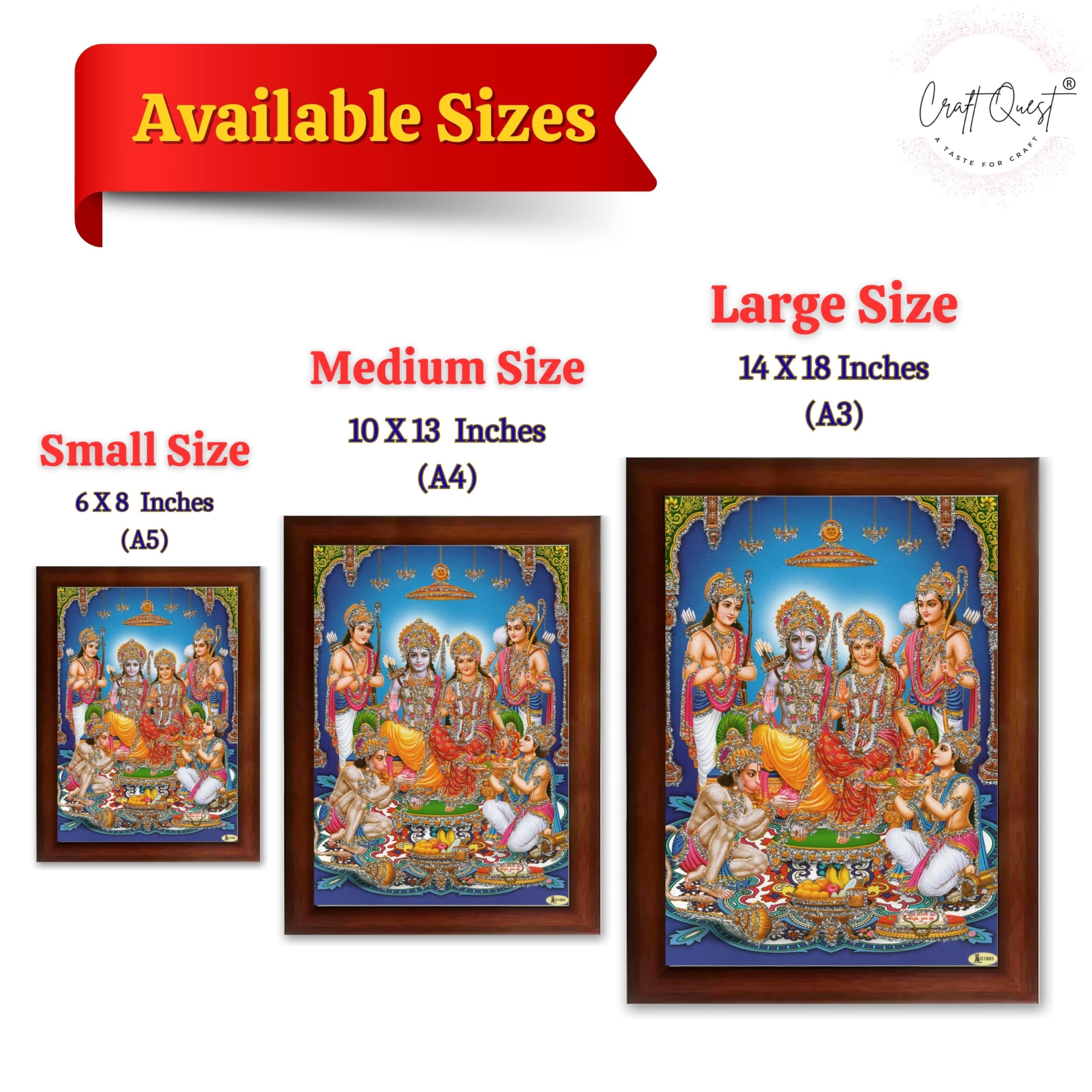 CRAFT QUEST Ram Darbar Lord Shri Ram Ji Sita Mata Parivar Family Wall Painting Framed Home and Pooja Decor