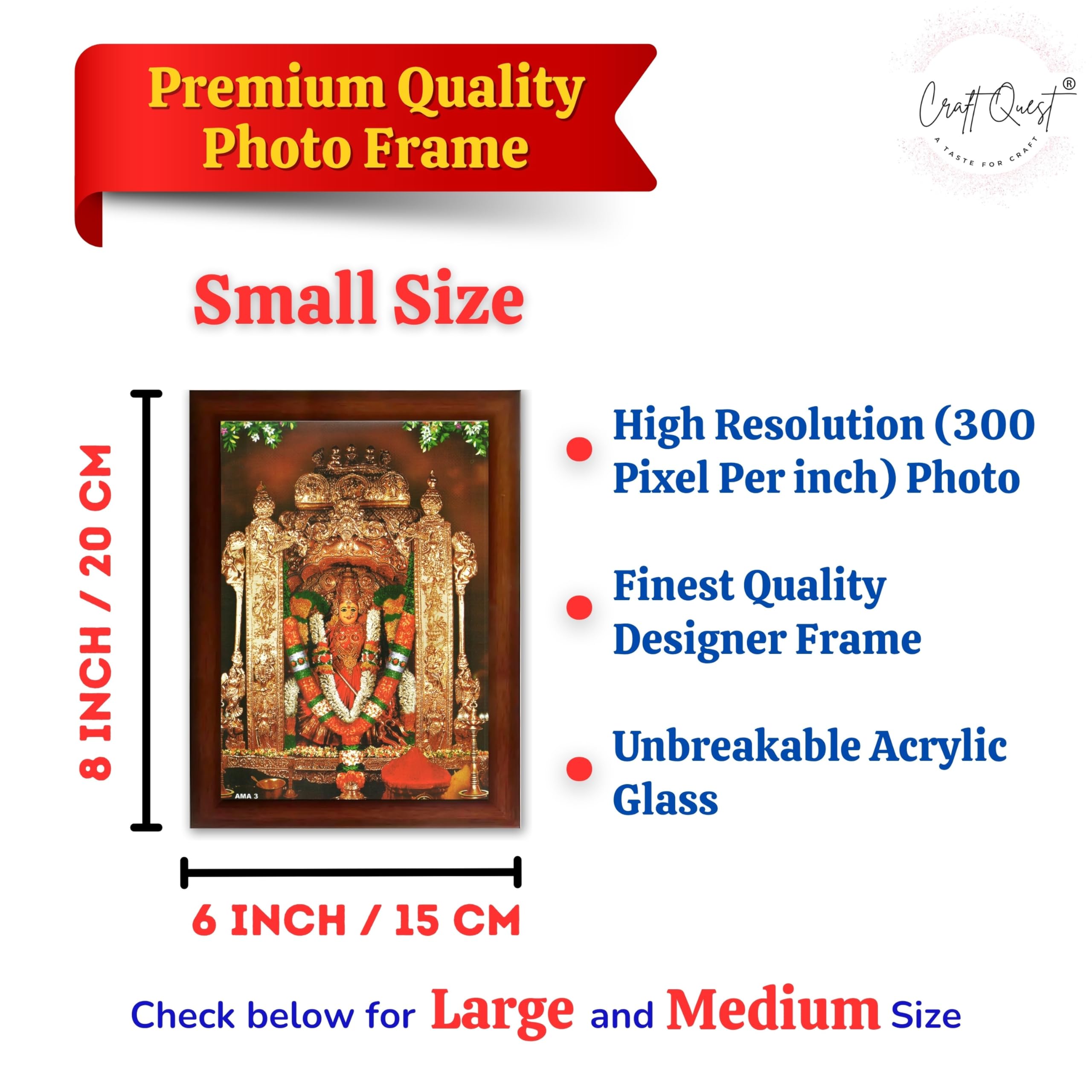 CRAFT QUEST Vijayawada Kanaka Durga Devi Durgamma Wall Photo Frame | South God Frame for Home, Office, Temple & Gifting