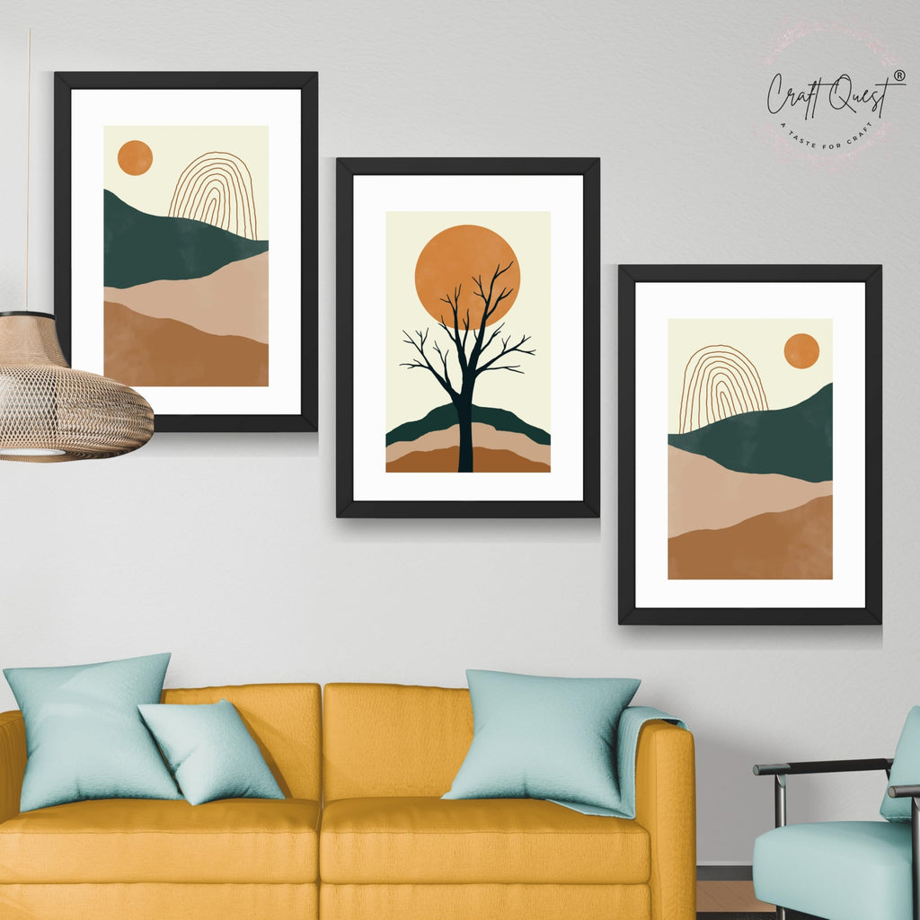 CRAFT QUEST SET OF 3 Modern Abstract Landscape Art | Set of 3 Frames for Home Decoration | Ideal for Living Room, Bedroom & Offices