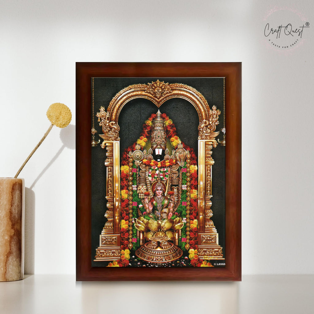 CRAFT QUEST Tirupati Balaji Lakshmi Venkateshwara Swamy Wall Painting Framed, Home, Temple, Pooja, Wall Décor Item