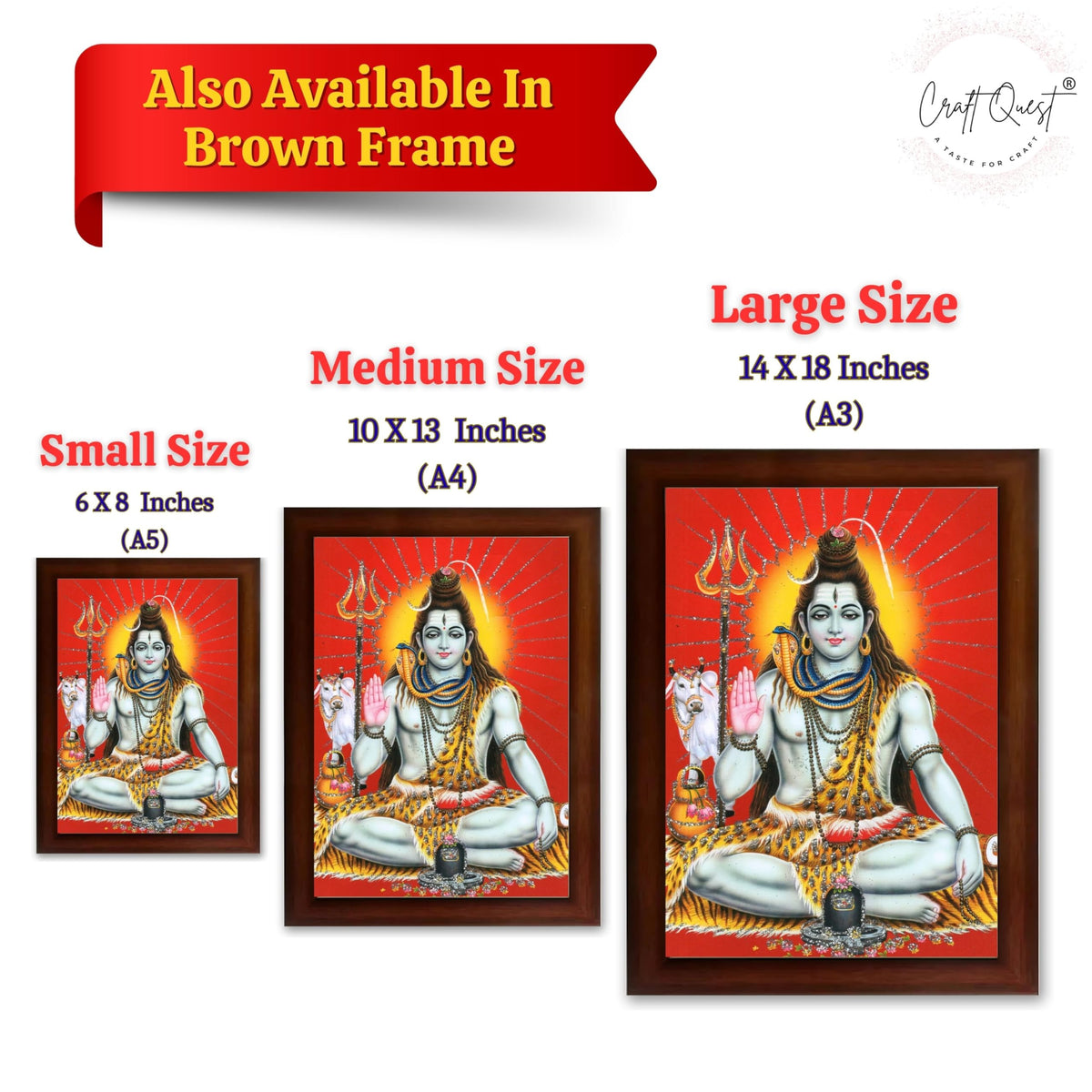CRAFT QUEST God Shiv Shiva Wall Painting | Premium Framed Hindu God Wall Art | Spiritual Mahadev Poster for Living Room, Bedroom, Office, Meditation & Temple Décor |