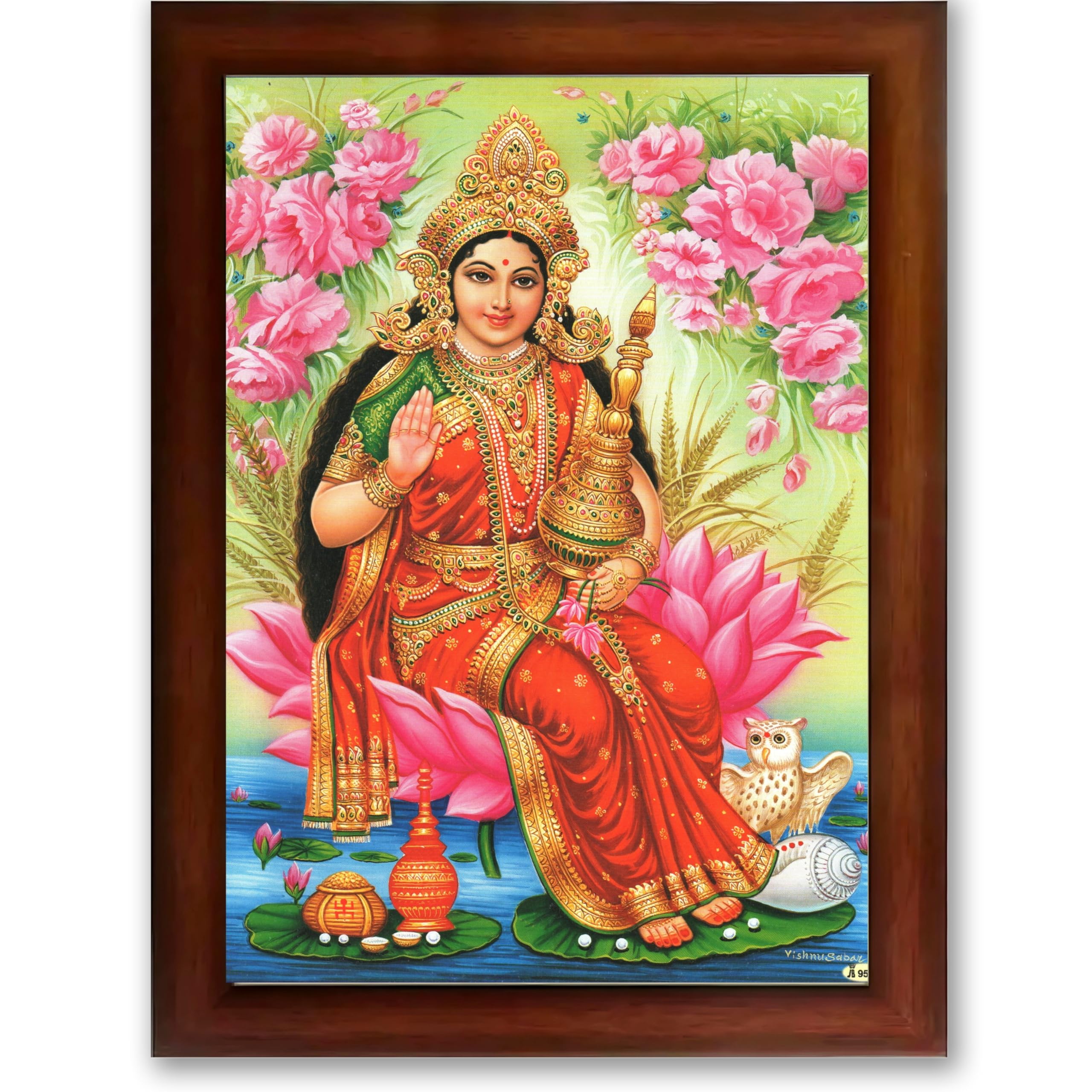 CRAFT QUEST Goddess Lakshmi Devi Dhana Vaibhav Laxmi Maa Wall Painting Framed Home Decor