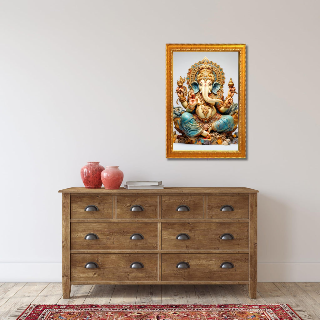 CRAFT QUEST Lord Ganpati Modern Wall Art Painting With Frame For Pooja, Home and Office Decor