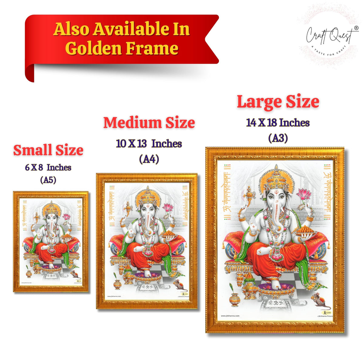 CRAFT QUEST Lord Ganpati Modern Wall Art Painting With Frame For Pooja, Home and Office Decor Item
