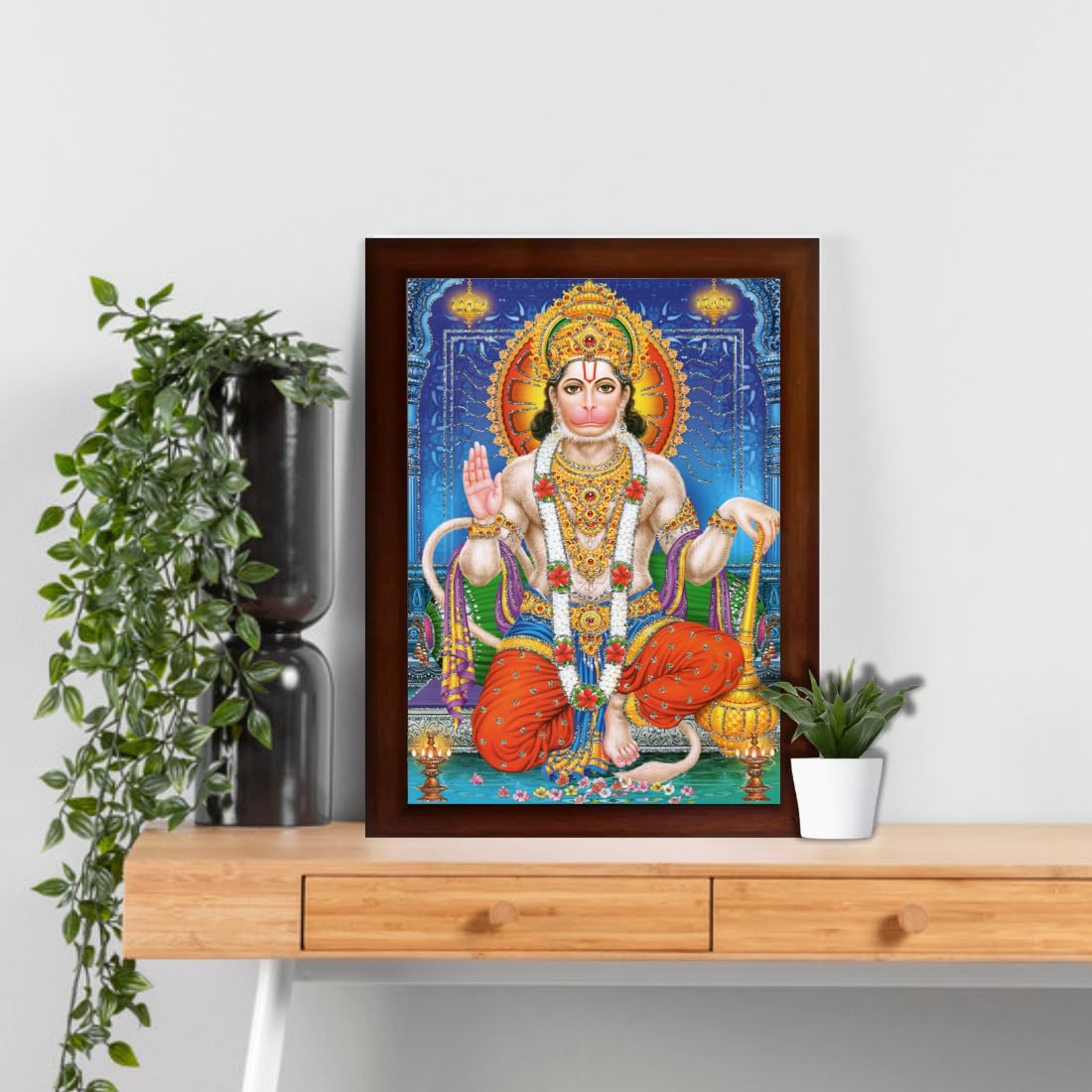 CRAFT QUEST Hanuman JI | Bajrangbali Religious Photo with frame Home Decorative Item Synthetic Wood (10 X 13 Inches, Brown)