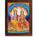 CRAFT QUEST Lord Vishnu and Goddess Lakshmi Giving Blessing on Shesh naag Glitter Painting with Golden Synthetic Frame