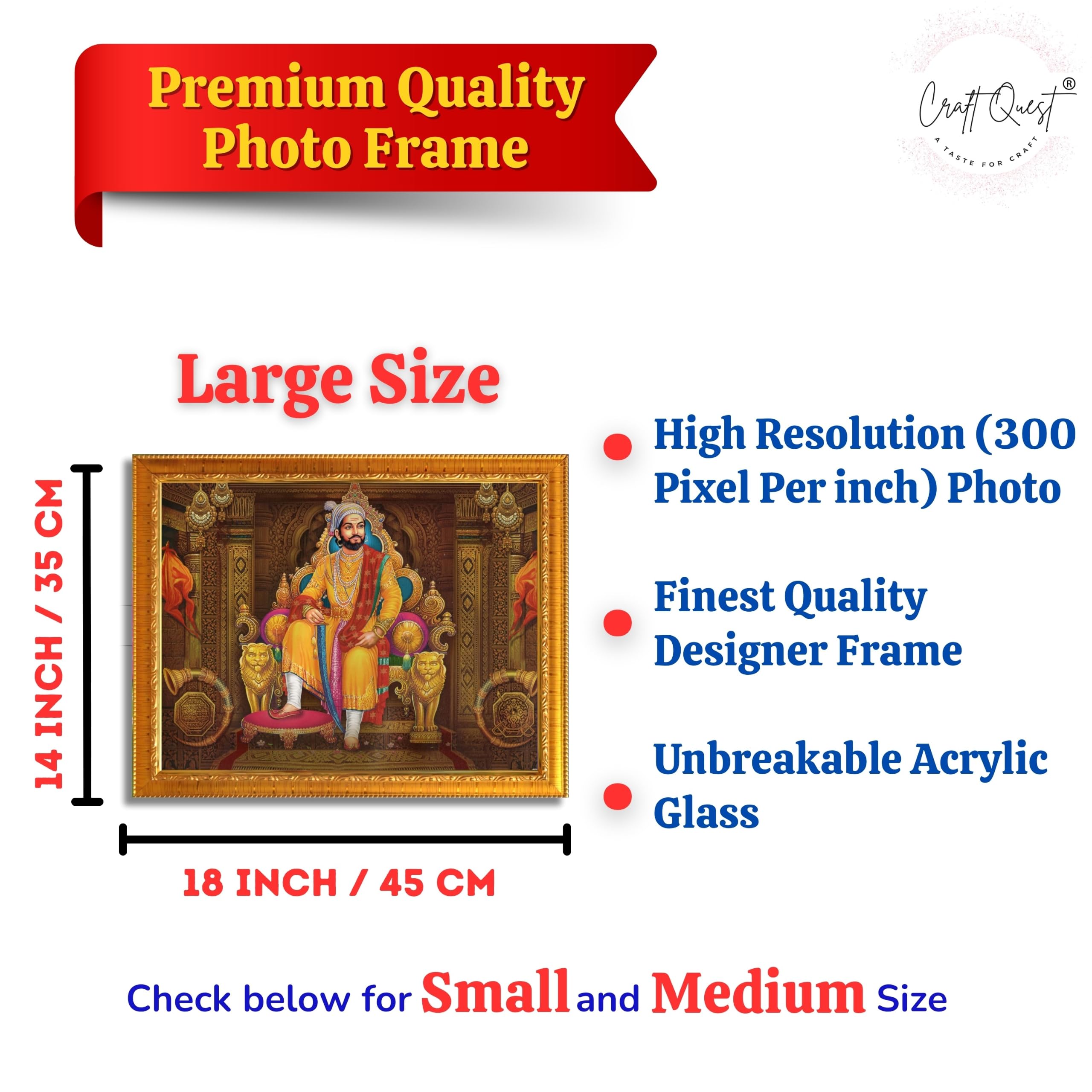 CRAFT QUEST Chhatrapati Shivaji Maharaj Wall Photo Frame | Lightweight | Home Decoration Item | Indian Historic Classic Painting Wall Art Best Gifting Option