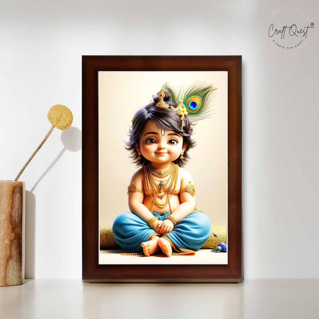CRAFT QUEST Bal Gopal Painting | Krishna Photo Frames for Walls, Home, Bedroom, Living Room and Home Decor Item