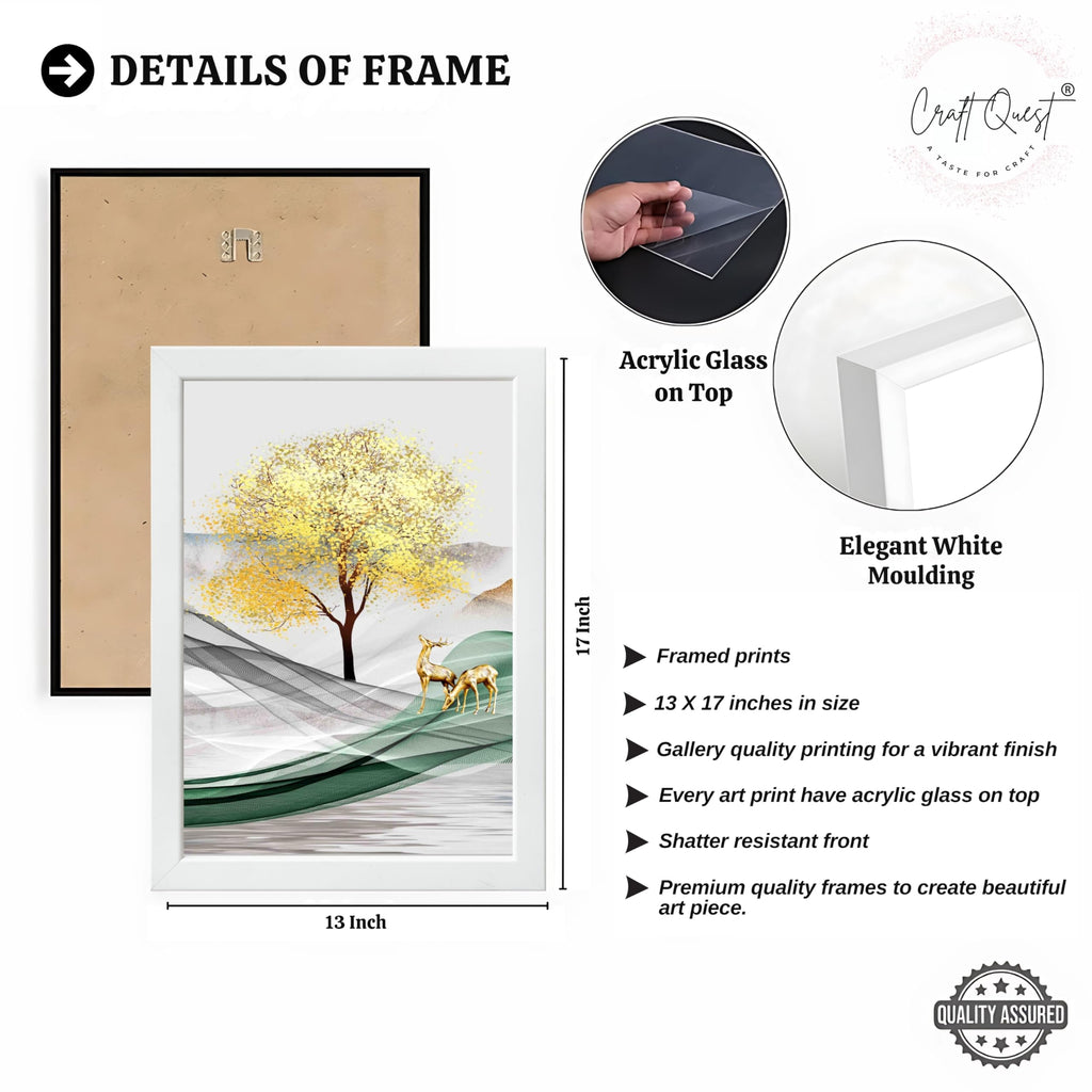 CRAFT QUEST Modern Art Landscapes Abstract Of Moose Golden Mural Wall Art | Set of 3 Frames for Home Decoration | Ideal for Living Room, Bedroom & Offices