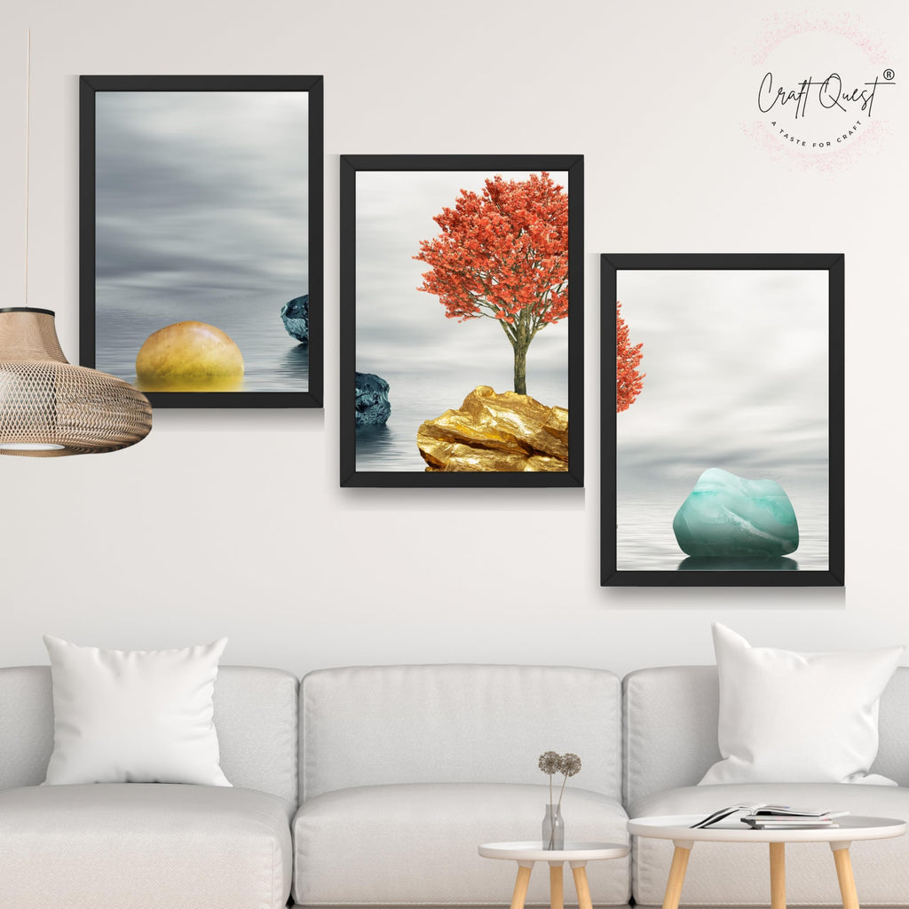 CRAFT QUEST Abstract Three Figure Modern Art | Set of 3 Frames for Home Decoration | Ideal for Living Room, Bedroom & Offices