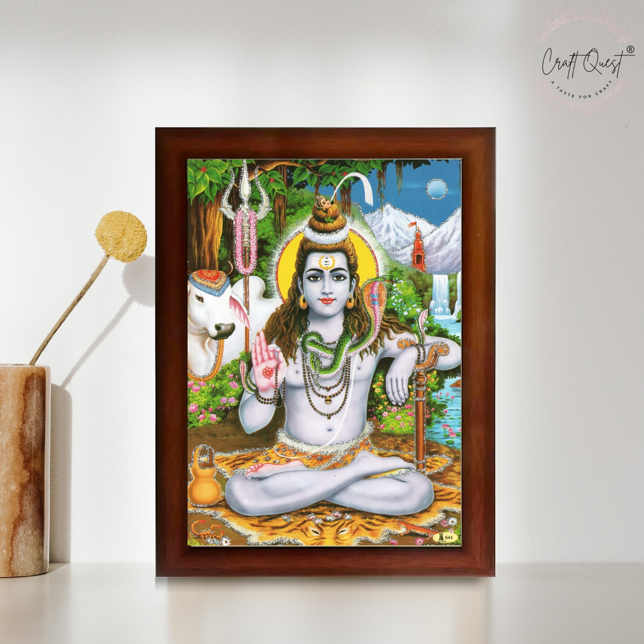 CRAFT QUEST Lord Shiva Wall Painting | Premium Framed Hindu God Wall Art | Spiritual Mahadev Poster for Living Room, Bedroom, Office, Meditation & Temple Décor |