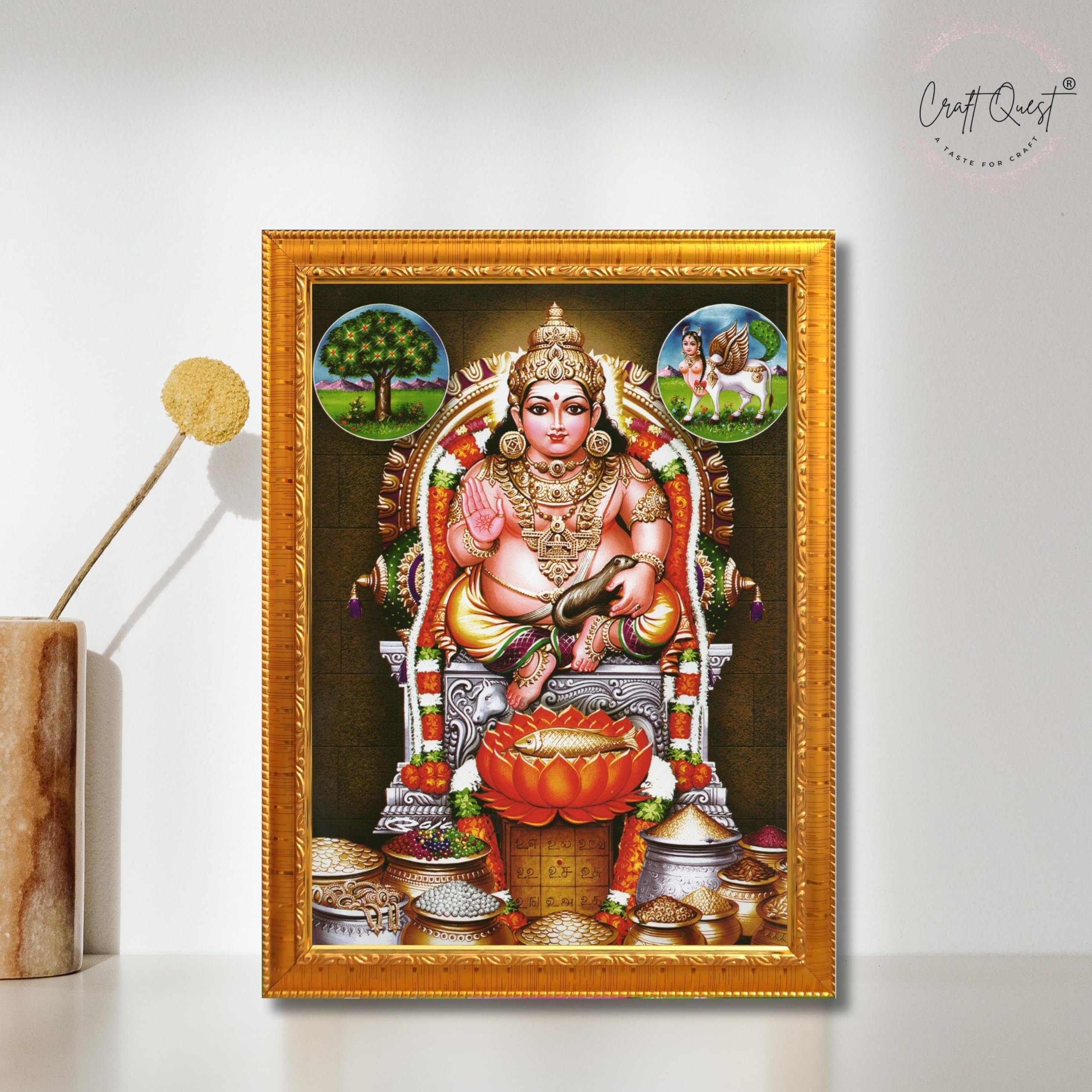 CRAFT QUEST Lord Kubera Swamy Bhagwan Kuber Kubera Wall Painting Framed, Religious Photo Frame, Home Decoration Gift Item
