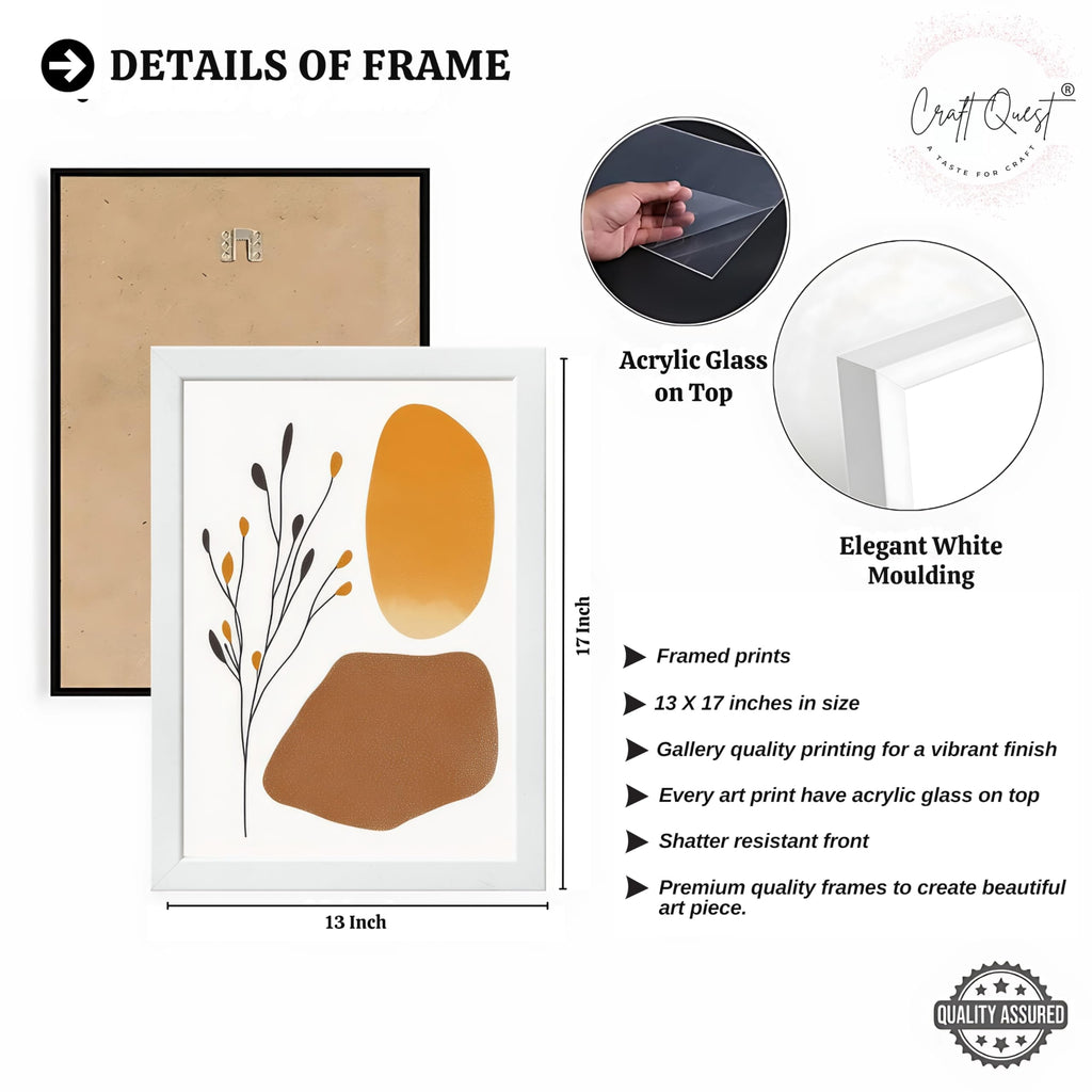 CRAFT QUEST SET OF 3 Organic Abstract Modern Wall Art | Set of 3 Frames for Home Decoration | Ideal for Living Room, Bedroom & Offices