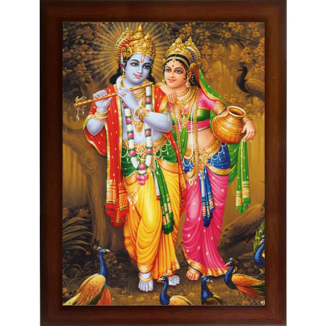 Craft Quest Radha Krishna Sparkle Coated Home Decorative Gift Item Framed Painting (10 X 14 Inches, Brown) RK1013-08