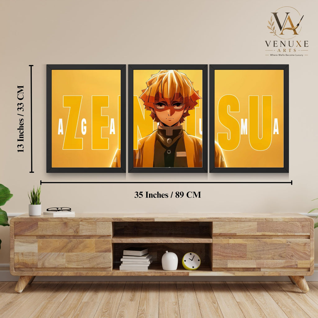 VENUXE ARTS Set Of 3 Anime Characters Wall Framed |Anime Characters Framed Poster for Living Room Bedroom Gaming Room Studio Wall Decor