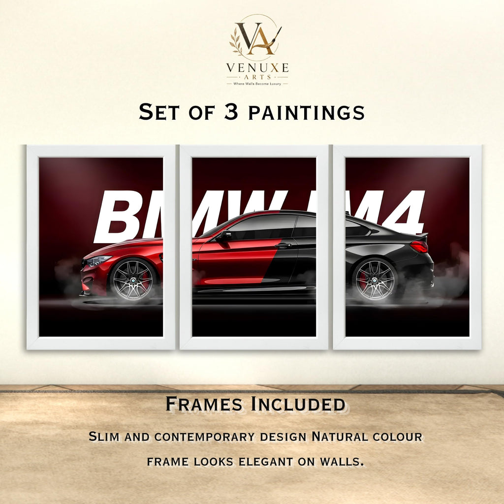 VENUXE ARTS Set Of 3 Big Sports Cars Framed Posters Gift Items for Boys Room Wall Decoration Bedroom Living Room Office Studio Décor | Car Poster Frame for Wall Décor