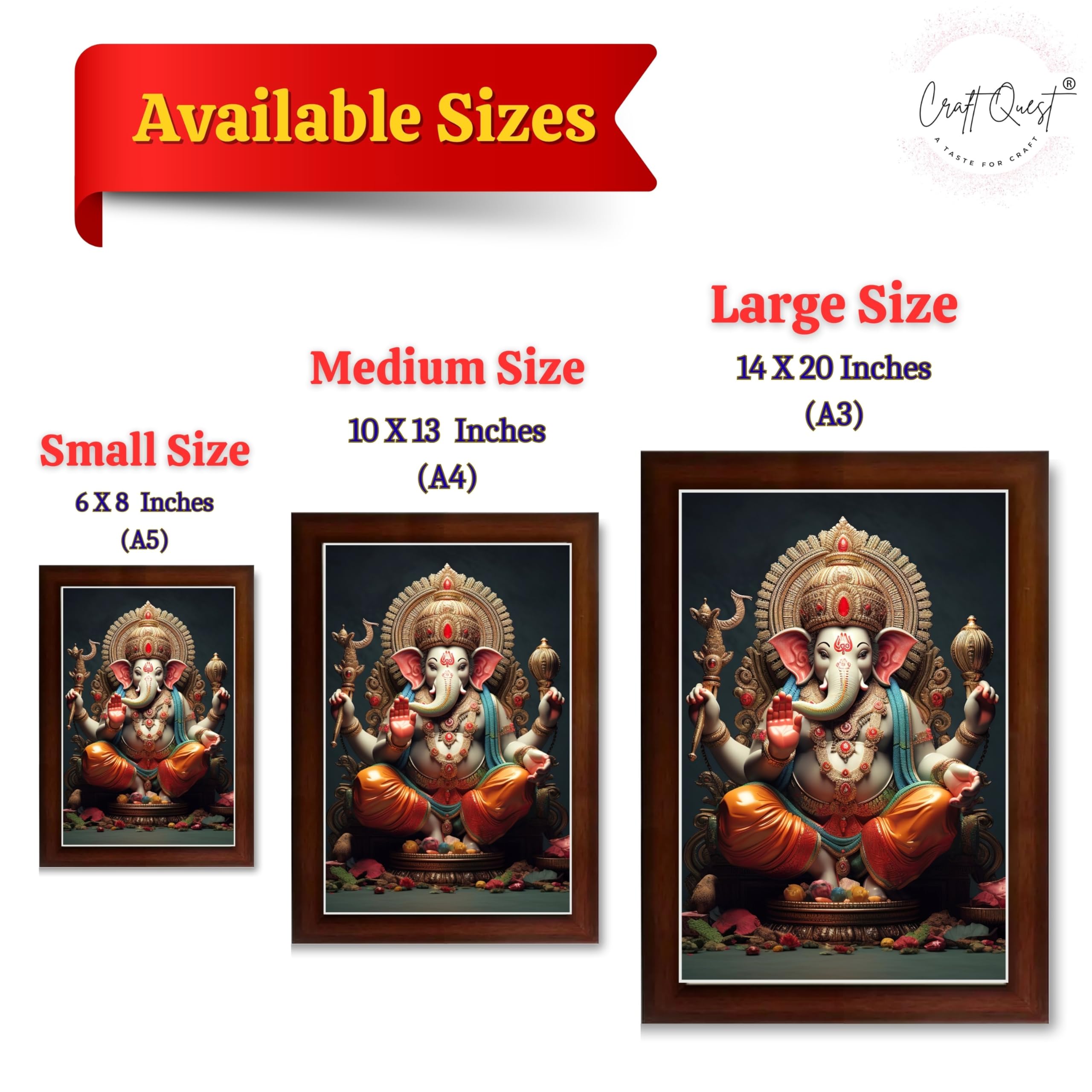 CRAFT QUEST Lord Ganesha Modern Wall Art Painting With Frame For Pooja, Home and Office Decor,