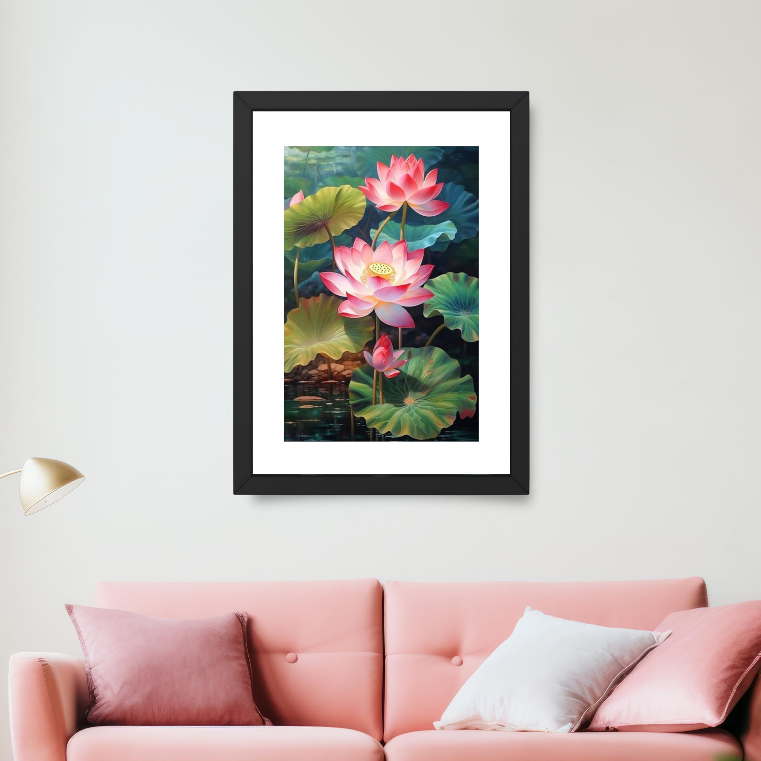 CRAFT QUEST Lotus Photo Frame Wall Vastu,Lotus Flower, Kamal Phool Painting for Vastu | Paintings for Home Decoration, Living room, and Office Décor