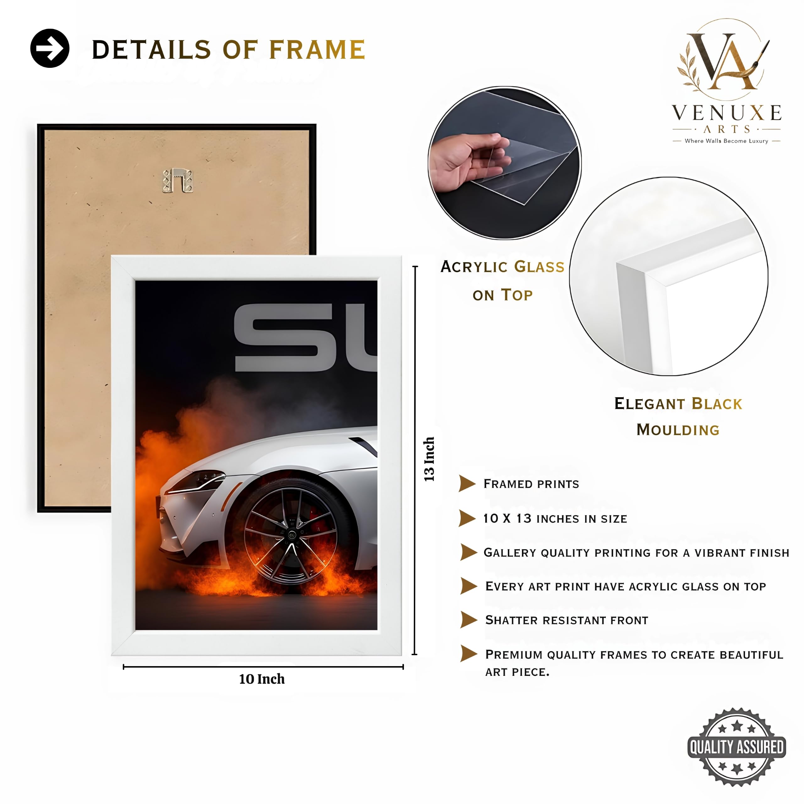 VENUXE ARTS Set Of 3 Big Sports Cars Framed Posters Gift Items for Boys Room Wall Decoration Bedroom Living Room Office Studio Décor | Car Poster Frame for Wall Décor