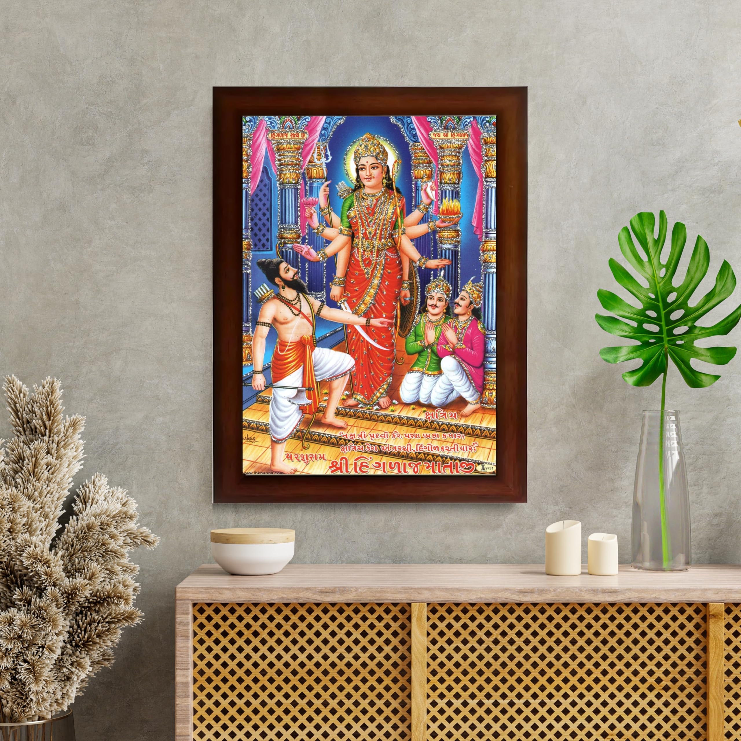 CRAFT QUEST Hinglaj Mata Devi Parshuram Parasuram Mataji Wall Painting For Home Decor wooden framed