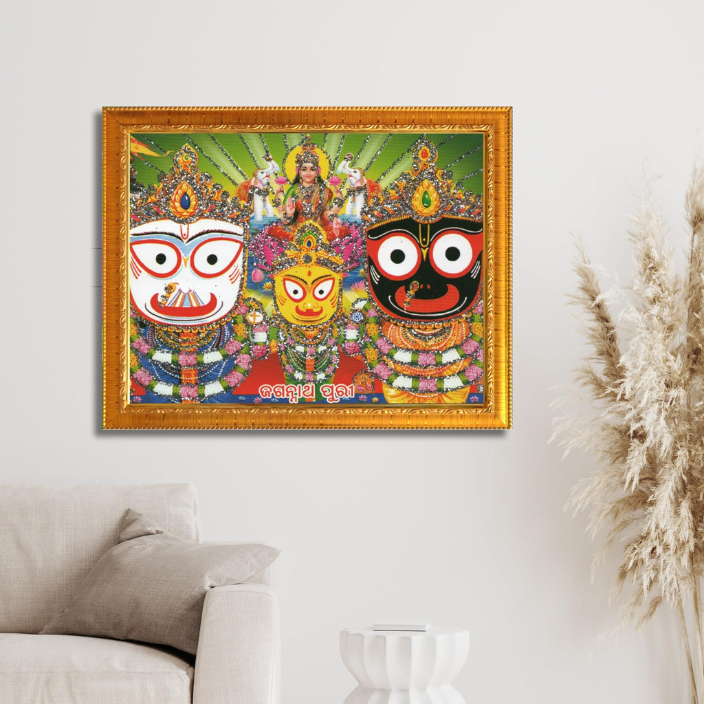 CRAFT QUEST Jagannath Photo with Frame, Lord Jagannath Painting, Hindu God Wall Art, Spiritual Photo for Home Decor, Pooja Room, Mandir, Gift Frame