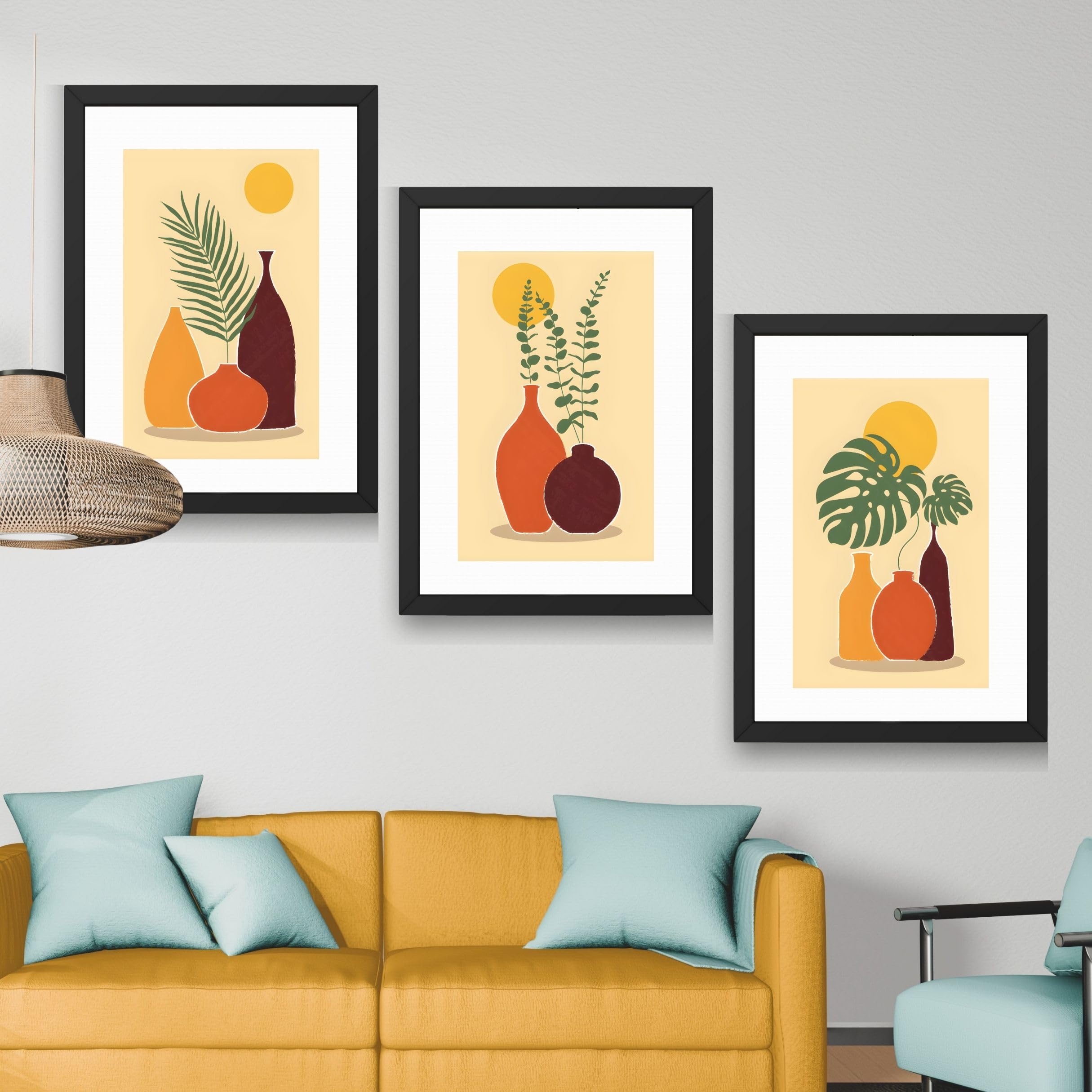 CRAFT QUEST Wall Art Decor Paintings | Set of 3 FLORAL Wall Art Frames for Home Decoration | Ideal for Living Room, Bedroom & Offices