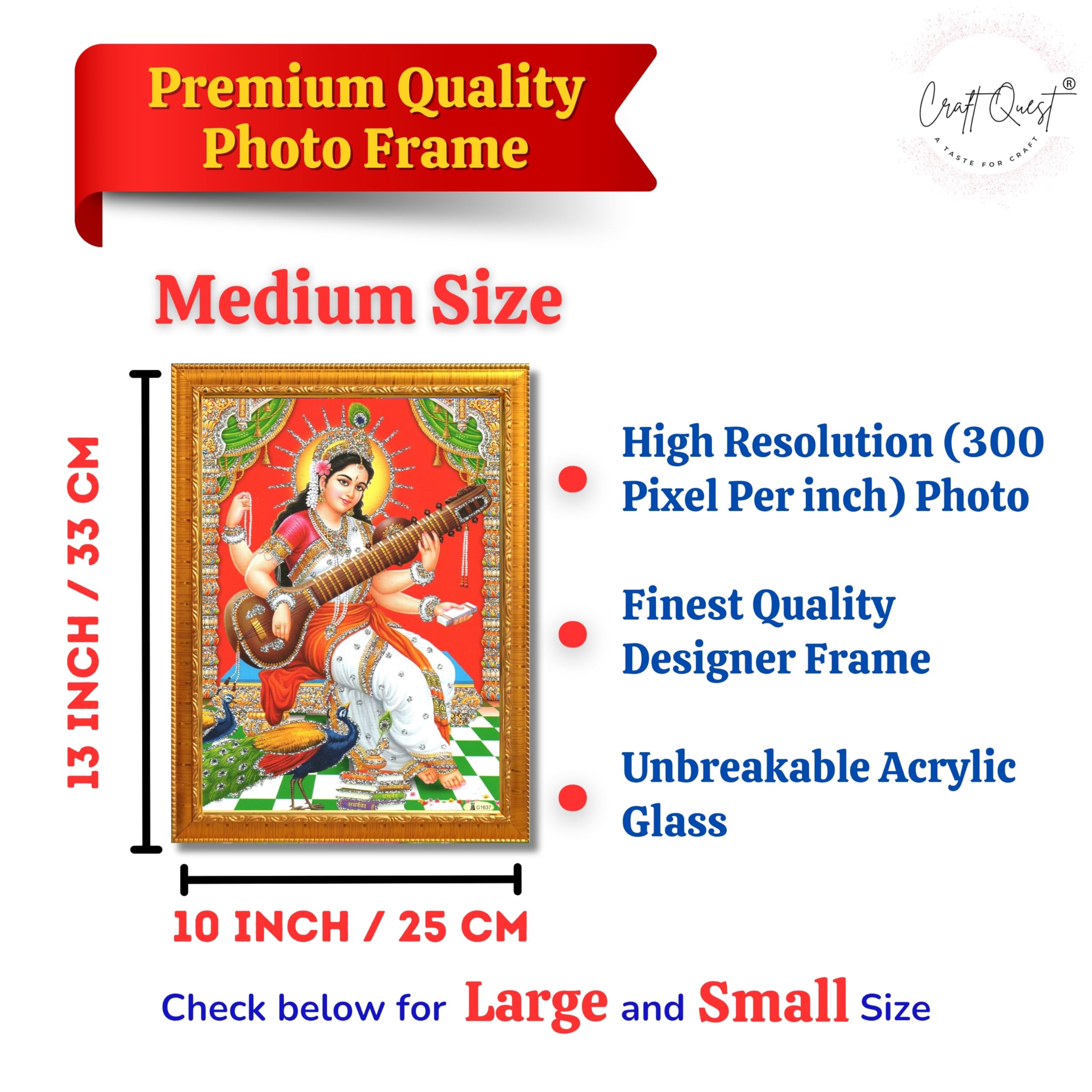 CRAFT QUEST Saraswati Devi Goddess Saraswati Maa Wall Painting Framed Home Decor wooden frame