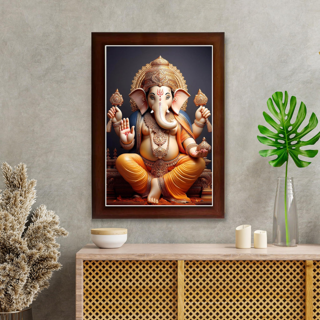 CRAFT QUEST Lord Ganesha Ganpati Ganapathi Hanging Wall Painting Framed For Home Décor