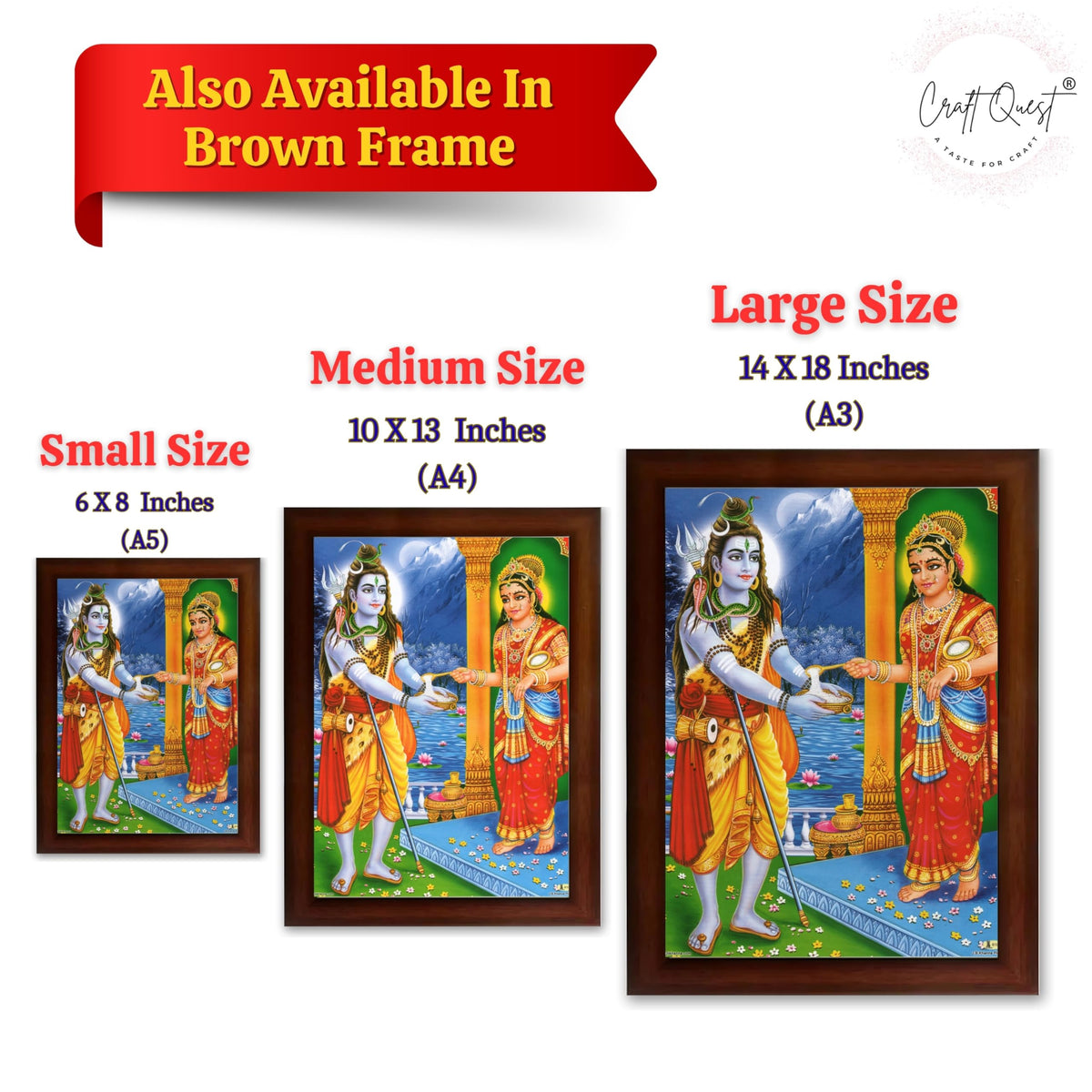 CRAFT QUEST Shiva & Maa Annapurna devi sitting on throne photo frame with Laminated Poster for Kitchen Worship
