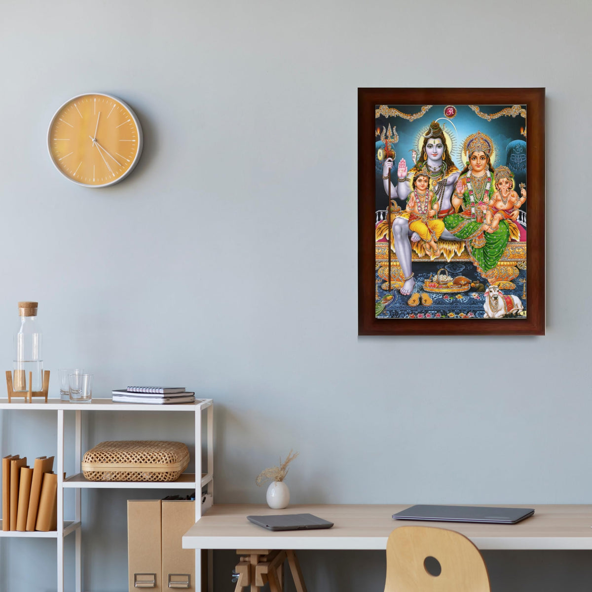 CRAFT QUEST Shiv Parivar Religious Wood Wall Mount Rectangular Photo Frame With Acrylic Glass