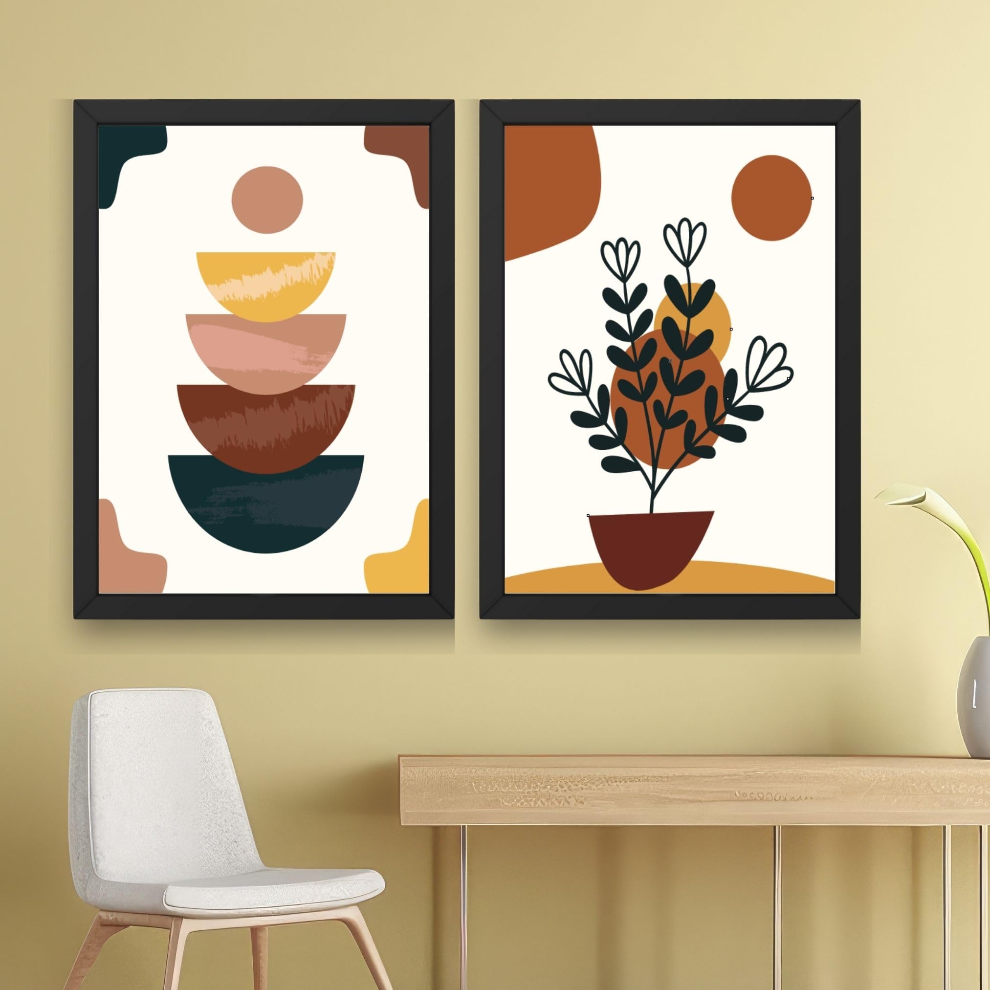 CRAFT QUEST Wall Art Decor Paintings | Set of 2 Wall Art Frames for Home Decoration | Ideal for Living Room, Bedroom & Office (Style 117)