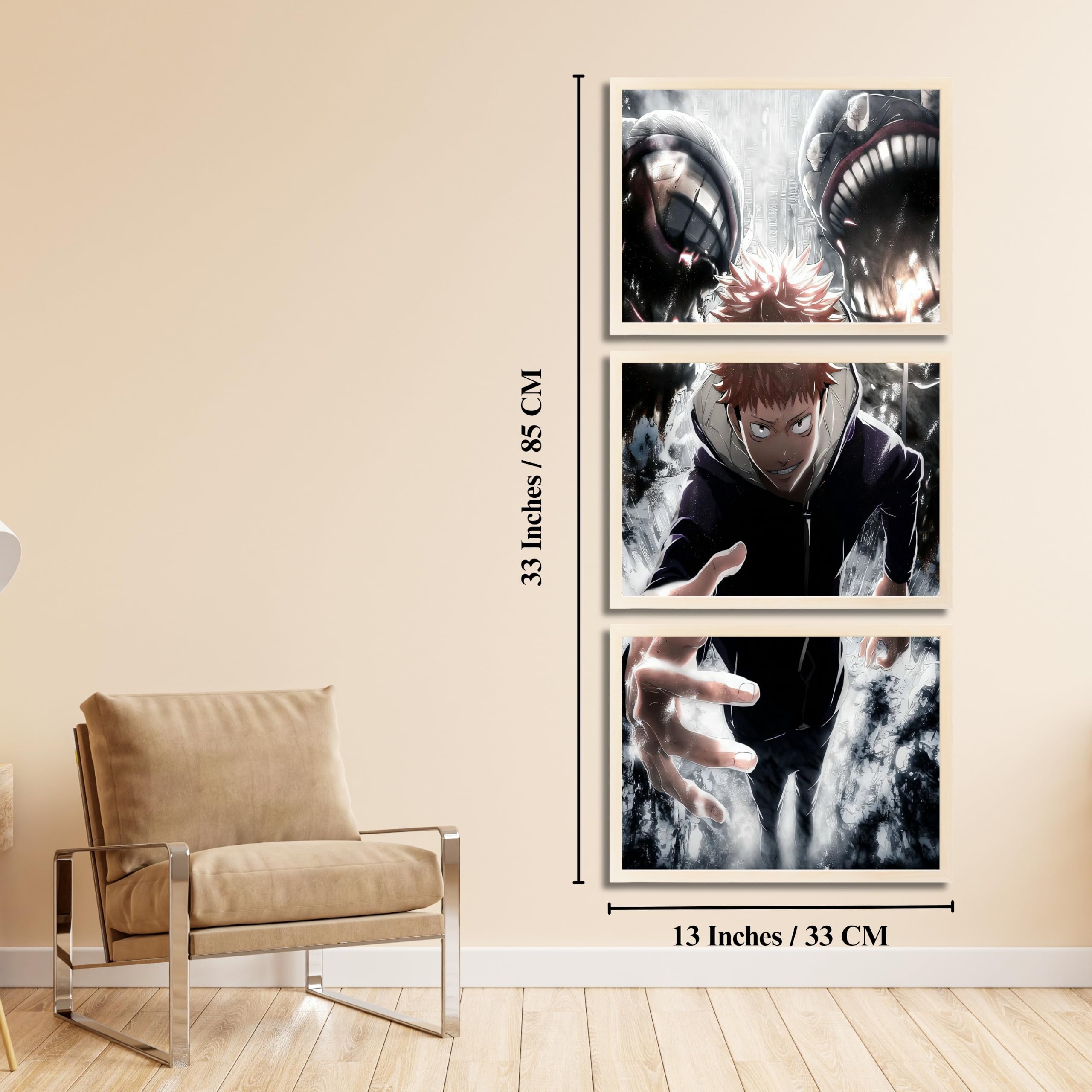 VENUXE ARTS Set Of 3 Anime Characters Wall Framed |Anime Characters Framed Poster for Living Room Bedroom Gaming Room Studio Wall Decor