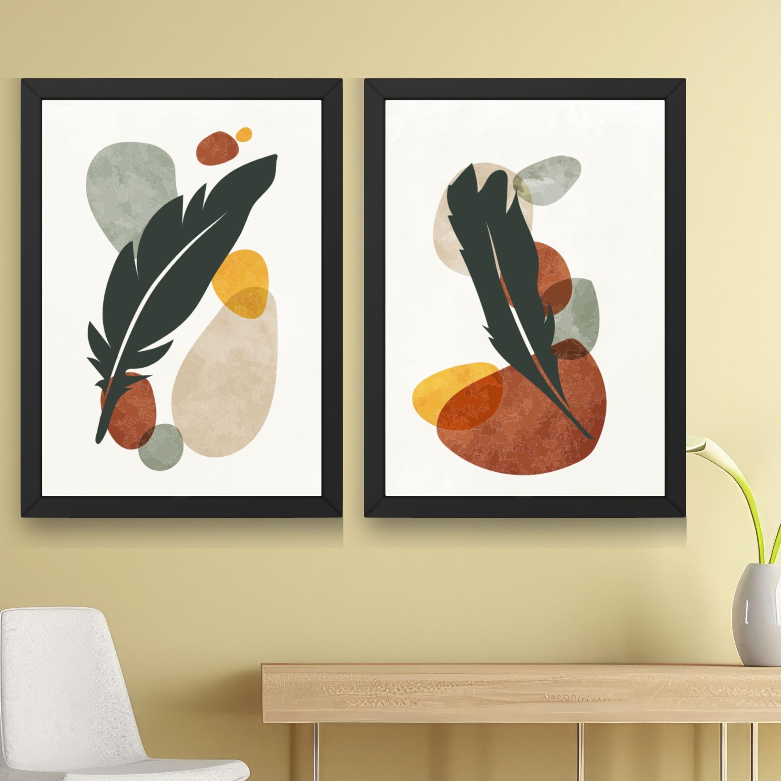 CRAFT QUEST Wall Art Decor Paintings | Set of 2 BOTONICAL Wall Art Frames for Home Decoration | Ideal for Living Room, Bedroom & Office