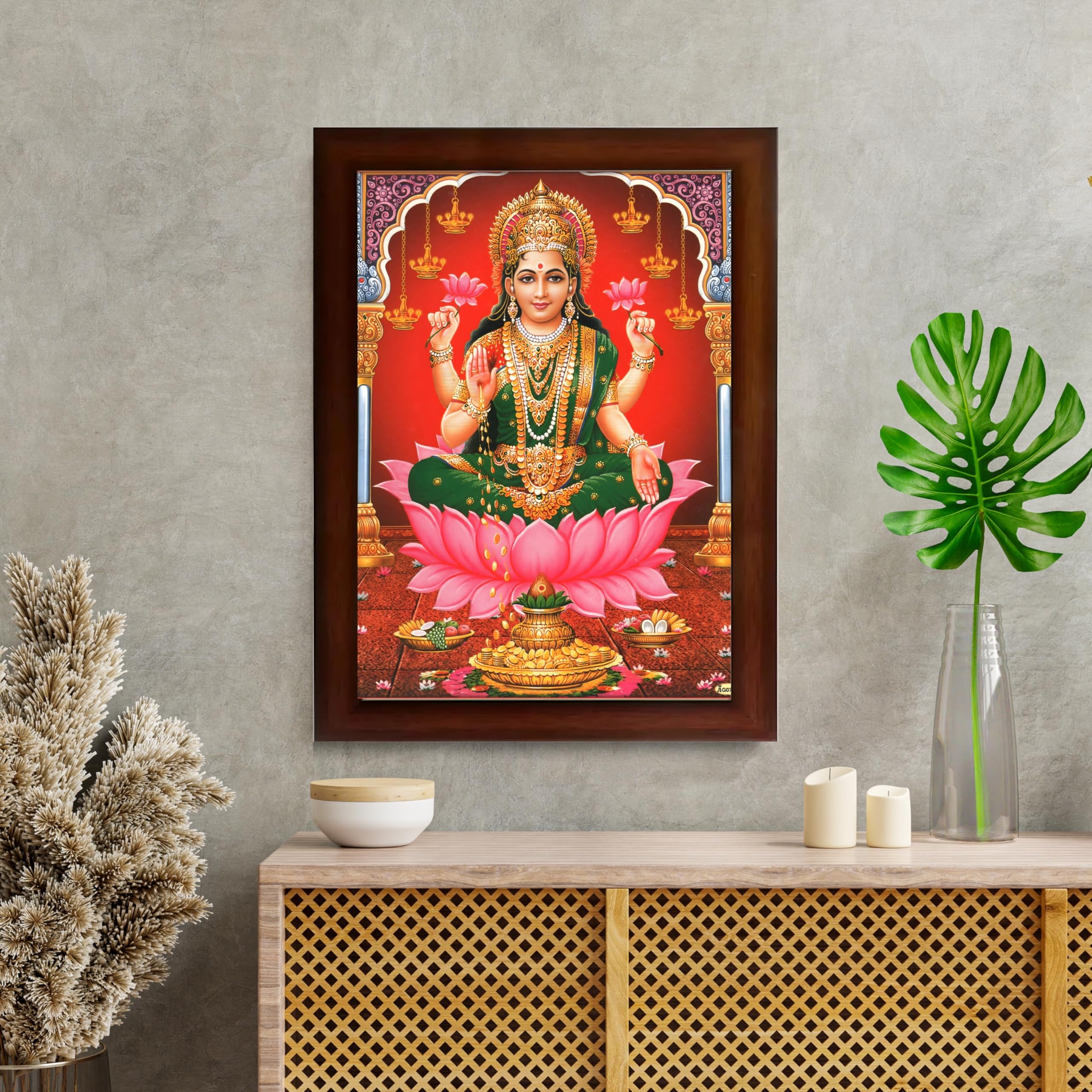 CRAFT QUEST Goddess Lakshmi Devi Dhana Vaibhav Laxmi Maa Wall Painting Framed Home Decor