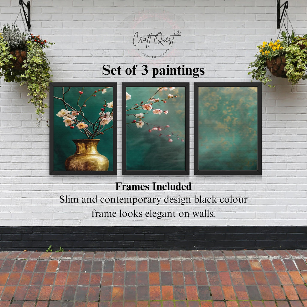 CRAFT QUEST Nature Inspired Flowers In Vase Modern Wall Art | Set of 3 Frames for Home Decoration | Ideal for Living Room, Bedroom & Offices