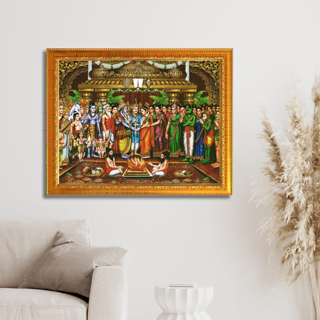 CRAFT QUEST Tirupati Balaji Padmavati Srinivasa Kalyanam Wall Painting Framed | South God Picture Frame for Home, Office, Temple & Gifting