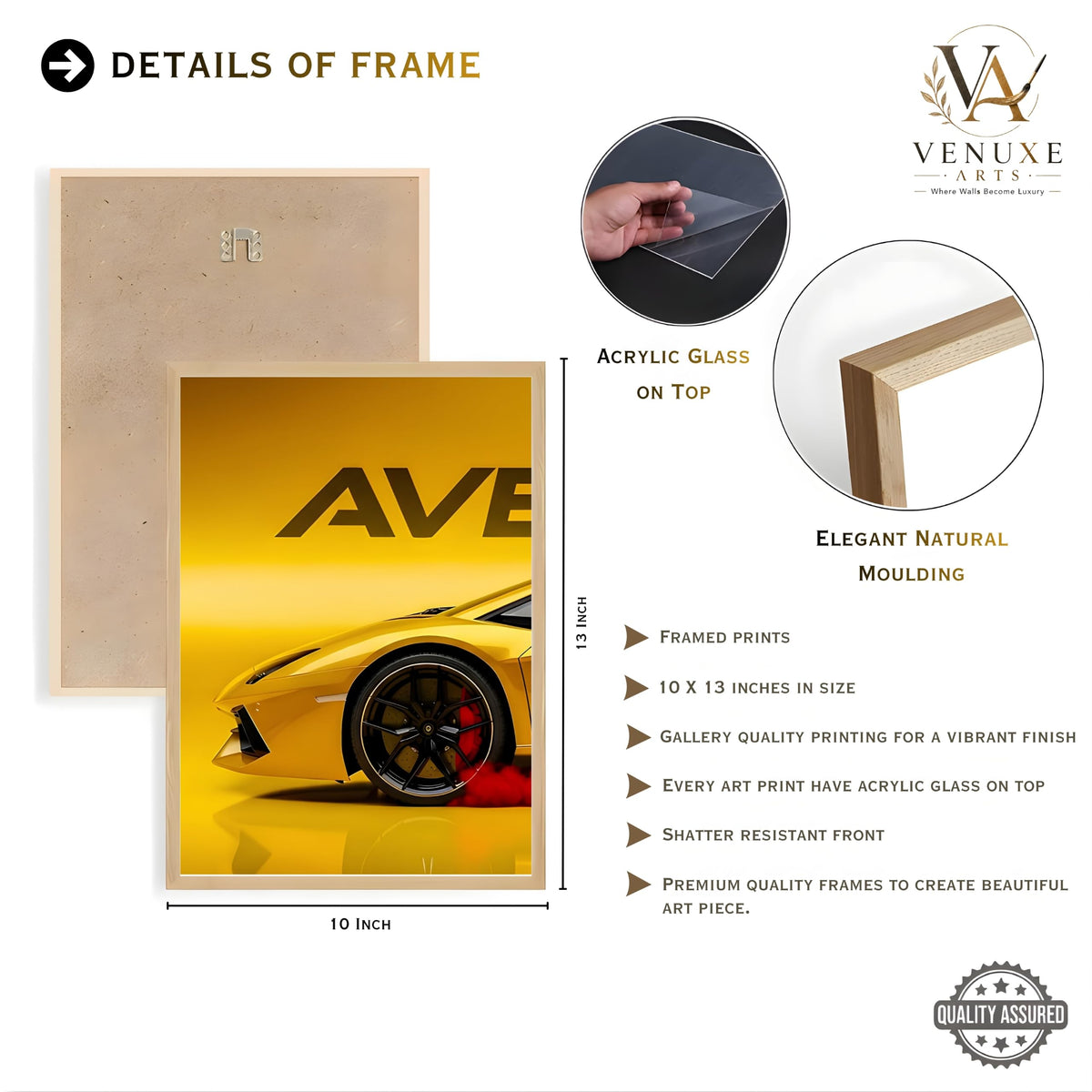 VENUXE ARTS Set Of 3 Big Sports Cars Framed Posters Gift Items for Boys Room Wall Decoration Bedroom, Living Room, Office, Studio Décor | Car Poster Frame for Wall Décor