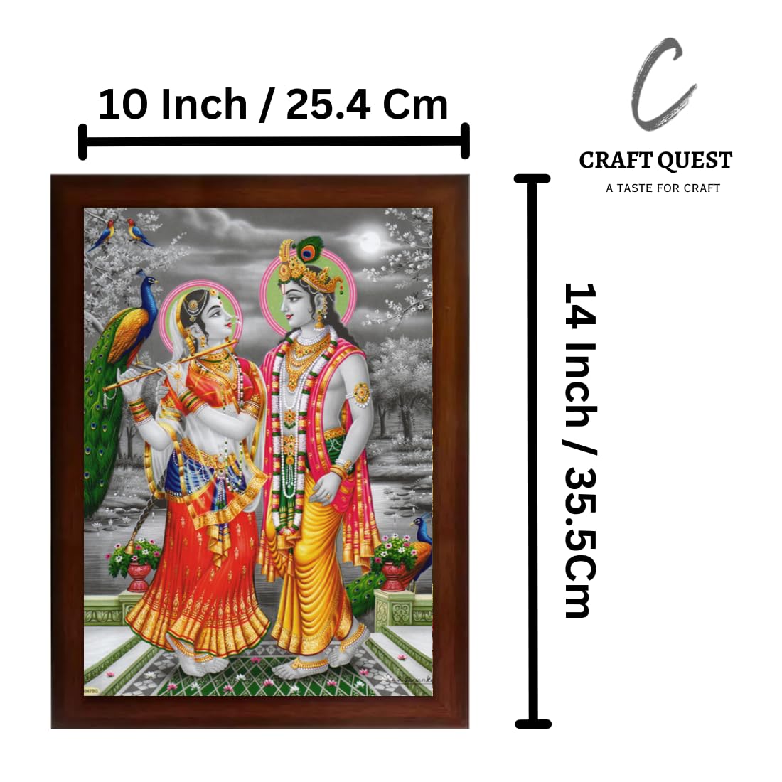 Craft Quest Radha Krishna Sparkle Coated Home Decorative Gift Item Framed Painting (10 X 14 Inches, Brown) RK1013-15