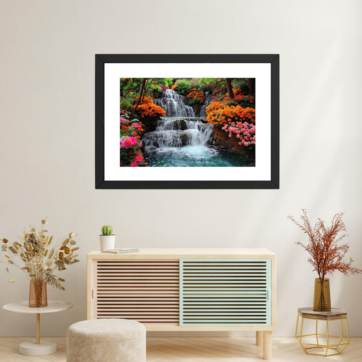 CRAFT QUEST Vastu Waterfall Landscape Scenery Photo Frame With Acrylic Sheet | Living Room, Bedroom | Home Decoration | Best Gifting Option