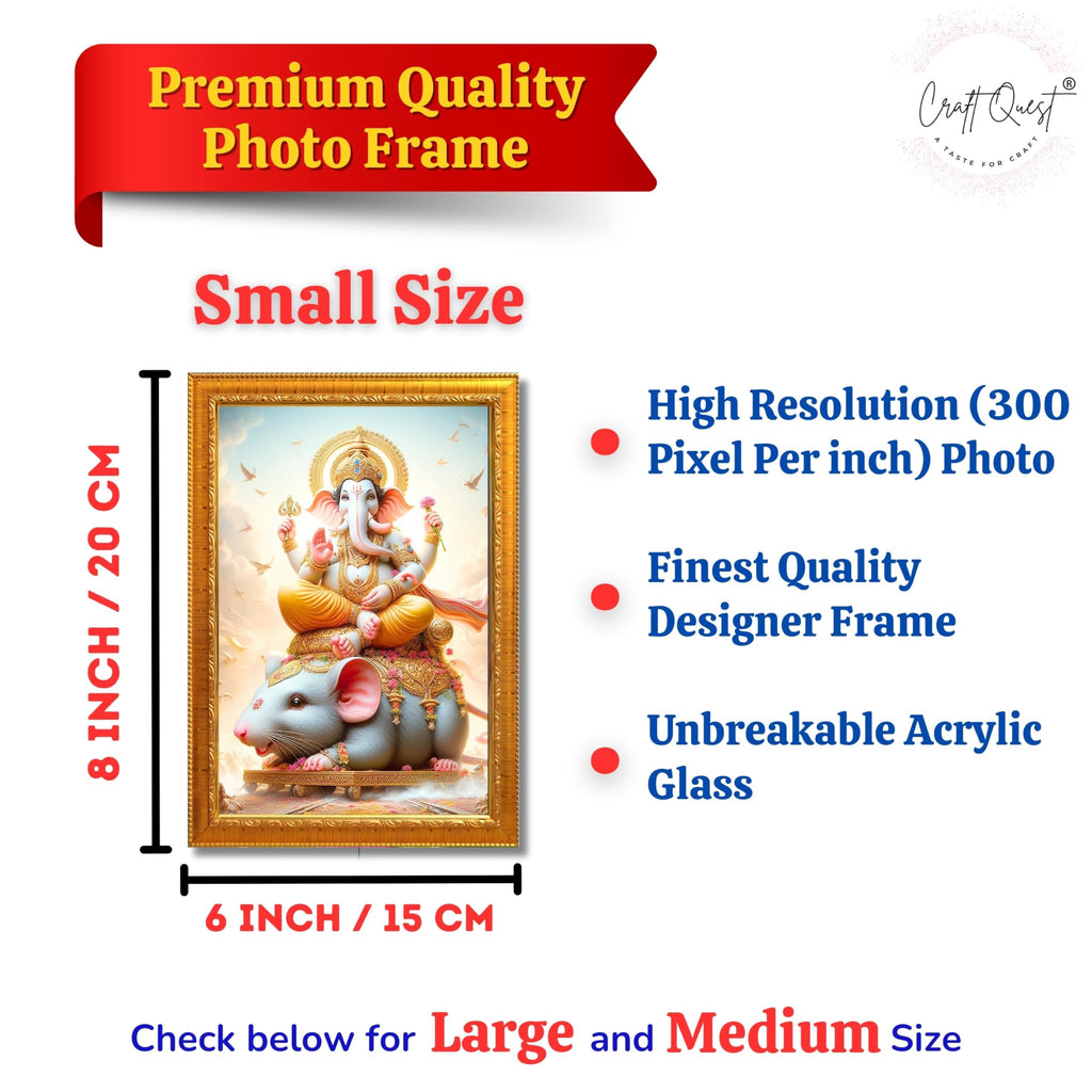 CRAFT QUEST God Ganpati ji Photo Frame Wall Decor Mandir Pooja Poster Religious Painting Divine Hindu Temple Decoration Spiritual Blessings Home Office Gift