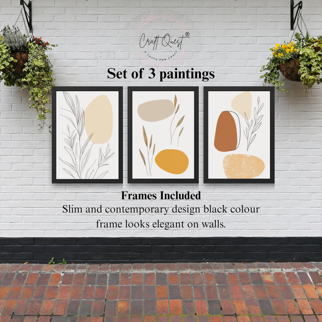CRAFT QUEST Organic Abstract Wall Art Modern Art | Set of 3 Frames for Home Decoration | Ideal for Living Room, Bedroom & Offices