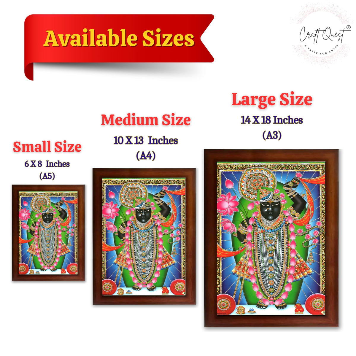 CRAFT QUEST Shrinathji Photo with Frame | Shreenathji Photo with Frame Religious Framed Painting