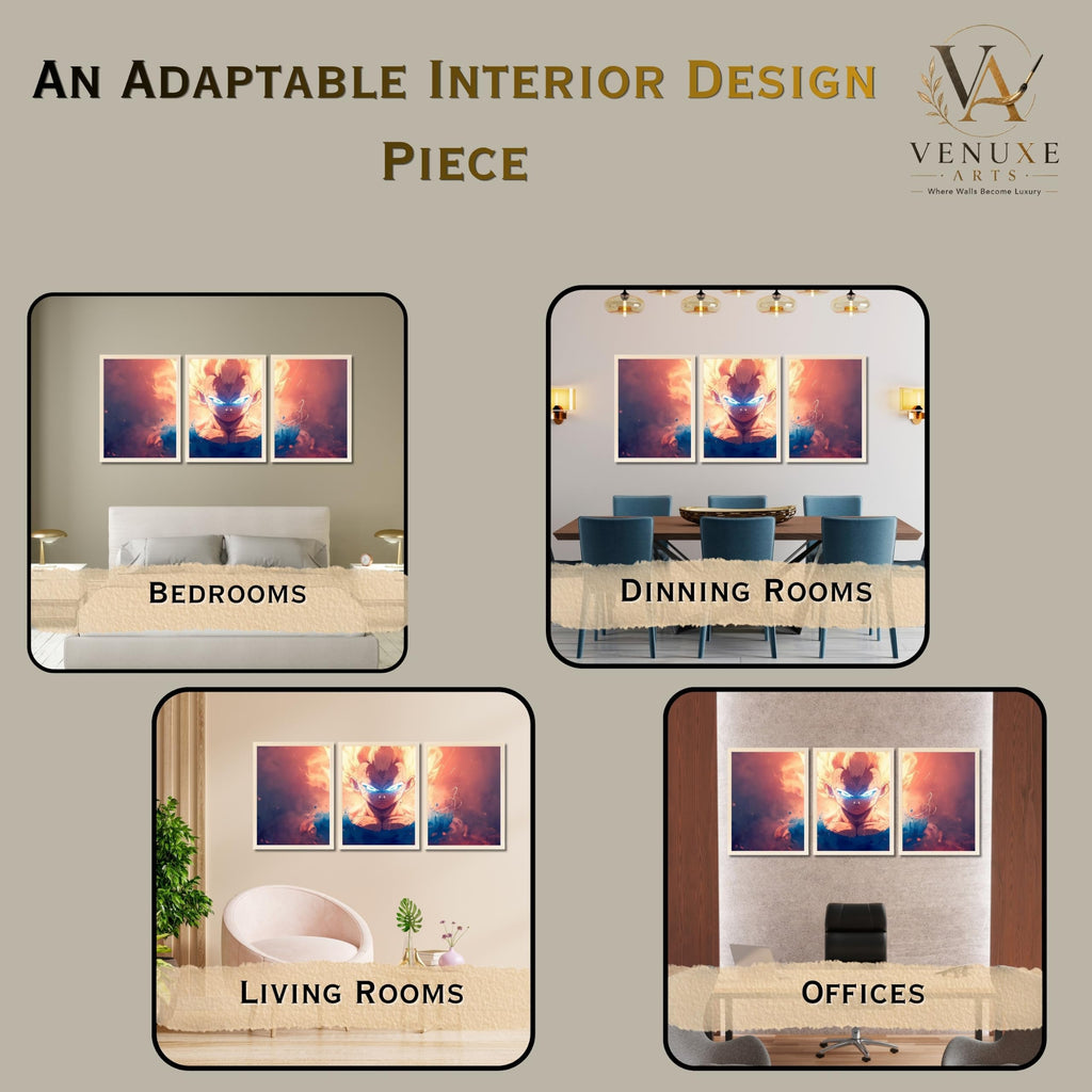 VENUXE ARTS Set Of 3 Anime Characters Wall Framed |Anime Characters Framed Poster for Living Room Bedroom Gaming Room Studio Wall Decor